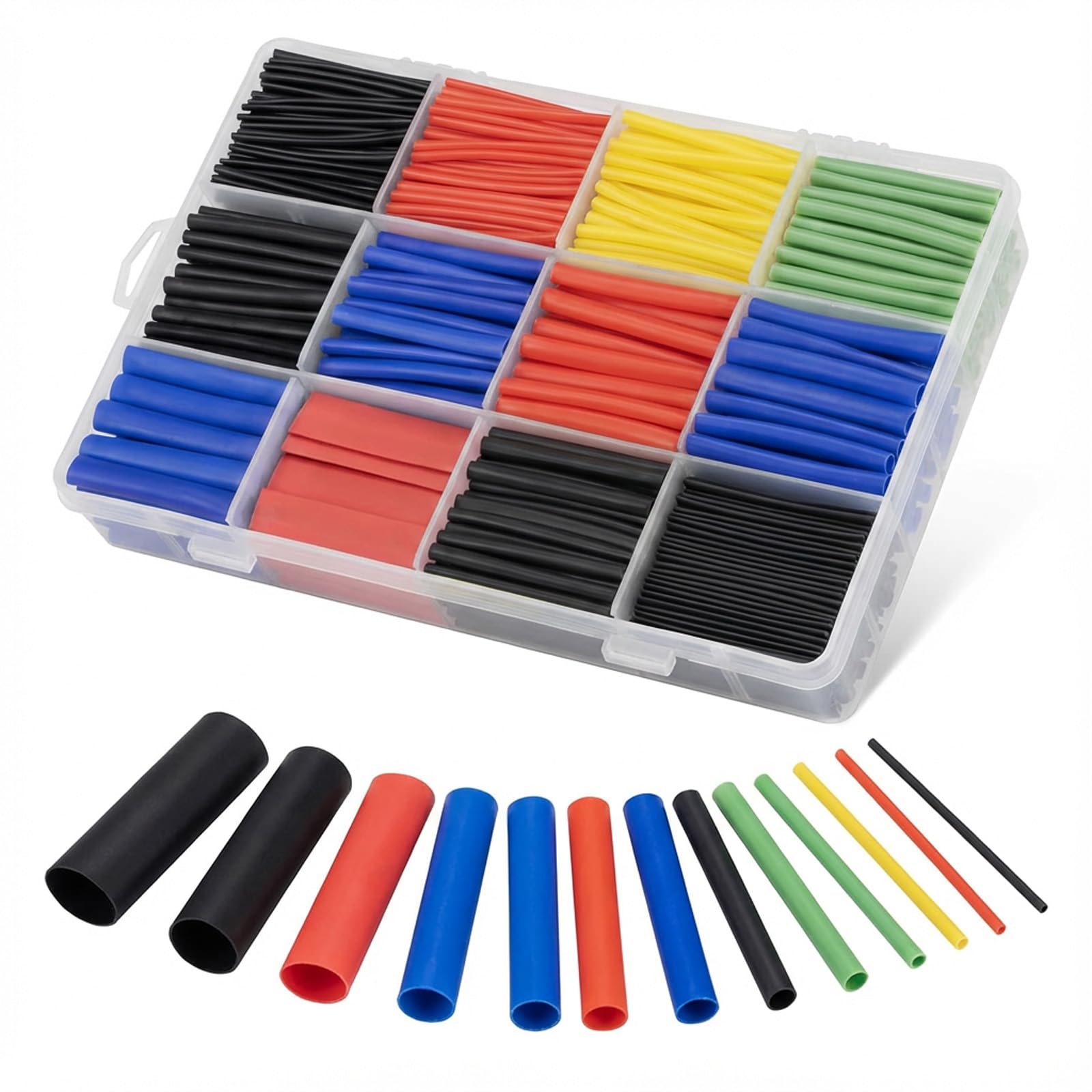 Adiwo Schrumpfschlauch-Set 800 Stück | 12 Größen 1–13 Mm, 5 Farben, 2:1 Schrumpfverhältnis In Box – Für Kabel & Co.