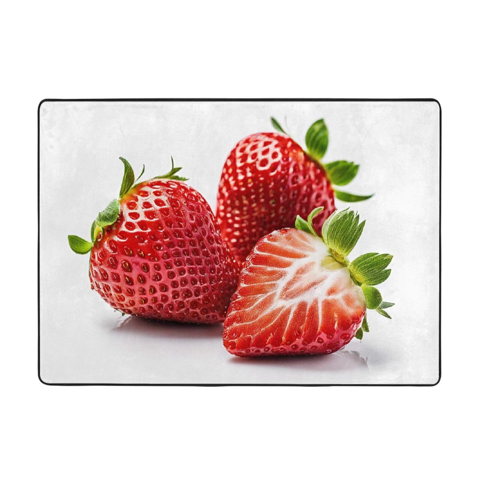Fresh Strawberry Print Living Room Anti Slip and Absorbent Carpet, Indoor Bedroom Bed Floor Mat, Ultra Soft Washable Carpet 80x58 in