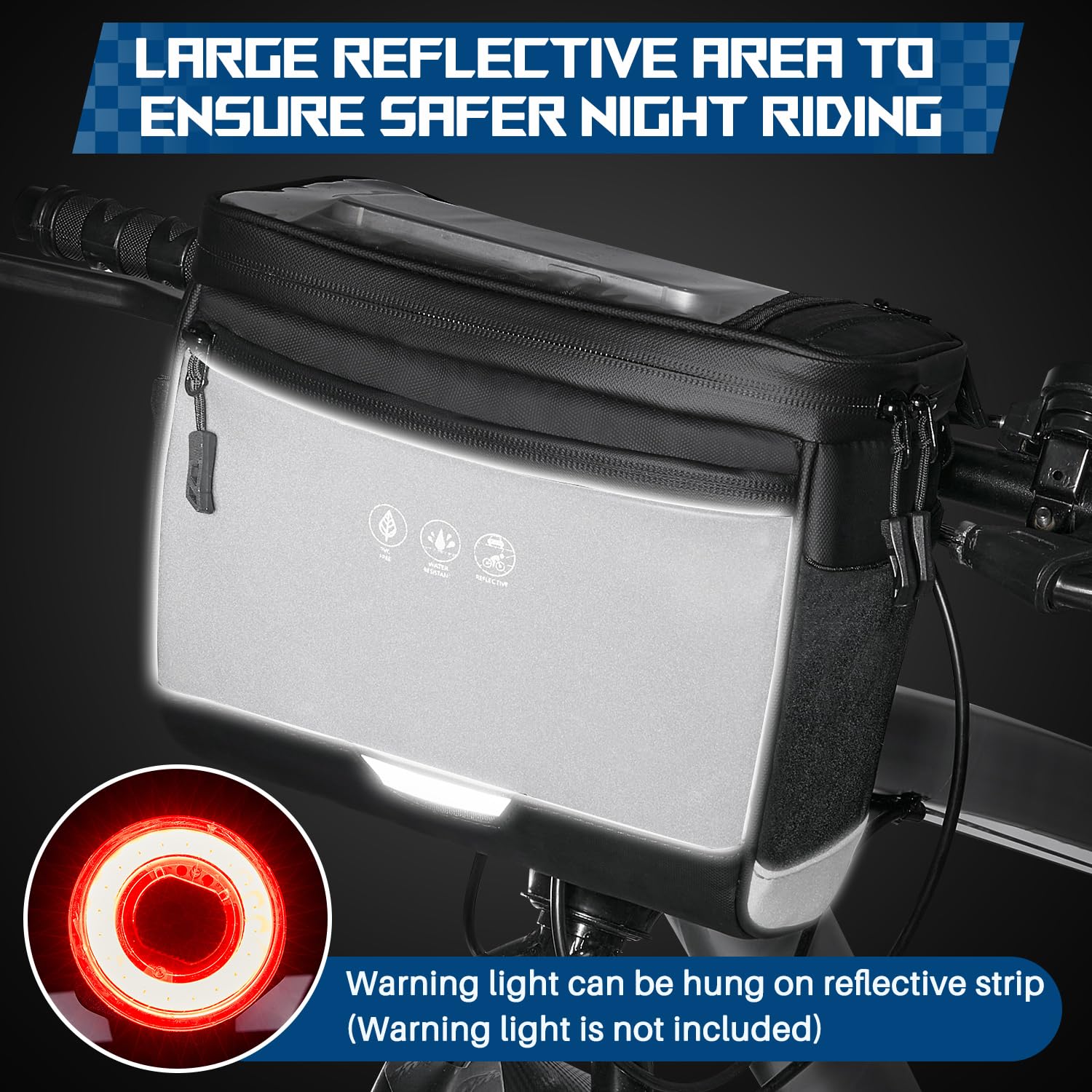 WOTOW Borsa da Manubrio per Bicicletta - Cestino Anteriore da 3,5L Resistente all'Acqua e Isolato con Copertura Antipioggia, Tasche e Tracolla, Pochette Riflettente per Bici da Strada e Mountain Bike