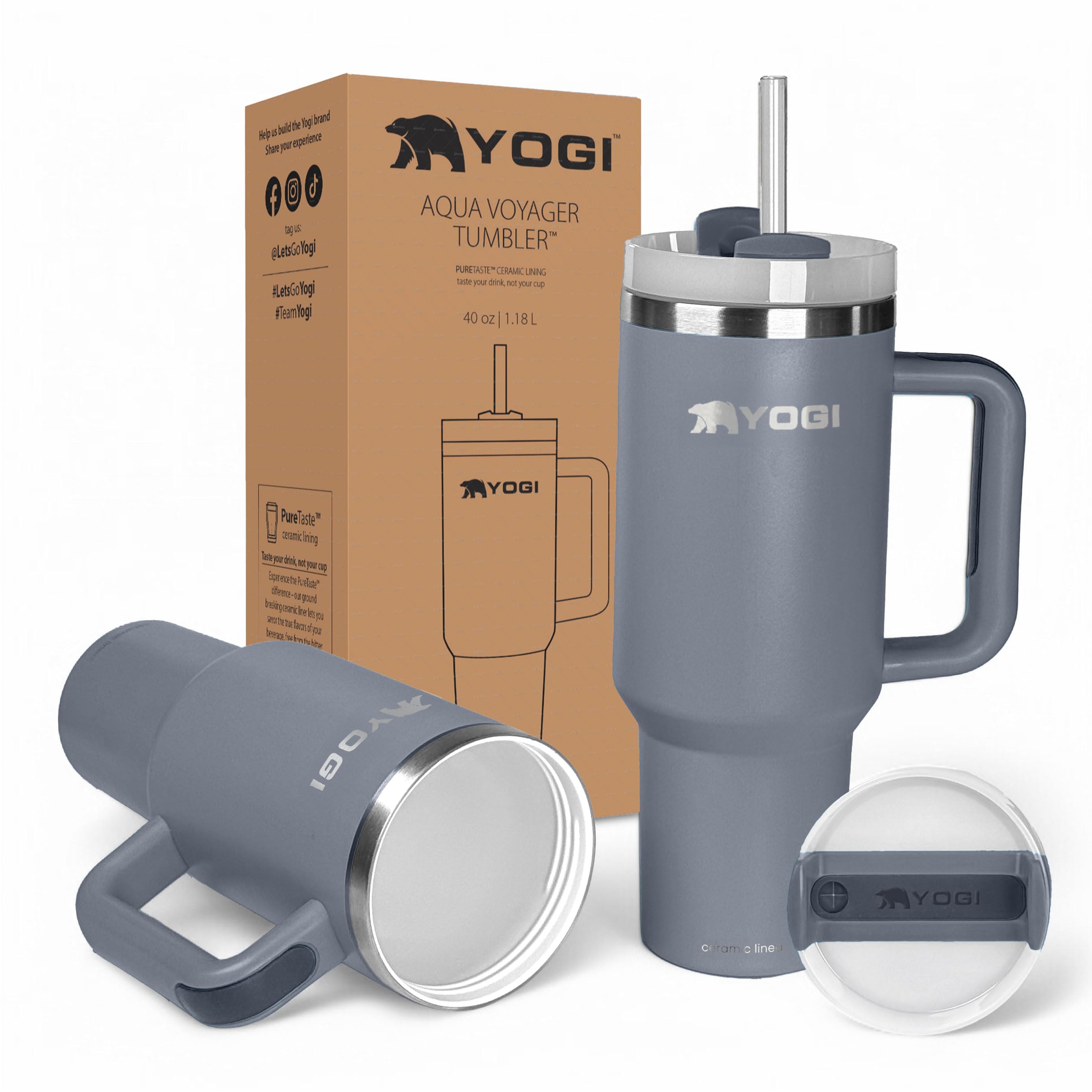Amazon.com | YOGI Ceramic Lined Tumbler with Handle and Straw Lid