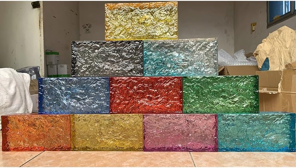 Zfmnoyev High Transparency Glasses Brick with Ice Crystal Textural, Solid Double-Sided Crystal Bricks, Rectangular Transparent Crystal Bricks, for Modern Office & Home Renovation(Clear,100x100x50mm)