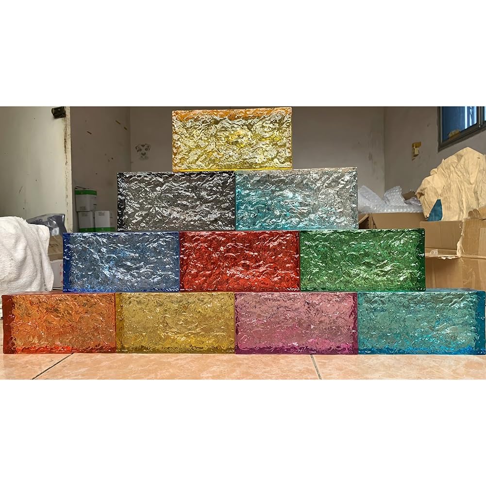 płytki szklane, Szklane cegły kryształowe w wielu kolorach, różne rozmiary, do remontu biura i domu(Rosso,100x100x50mm)