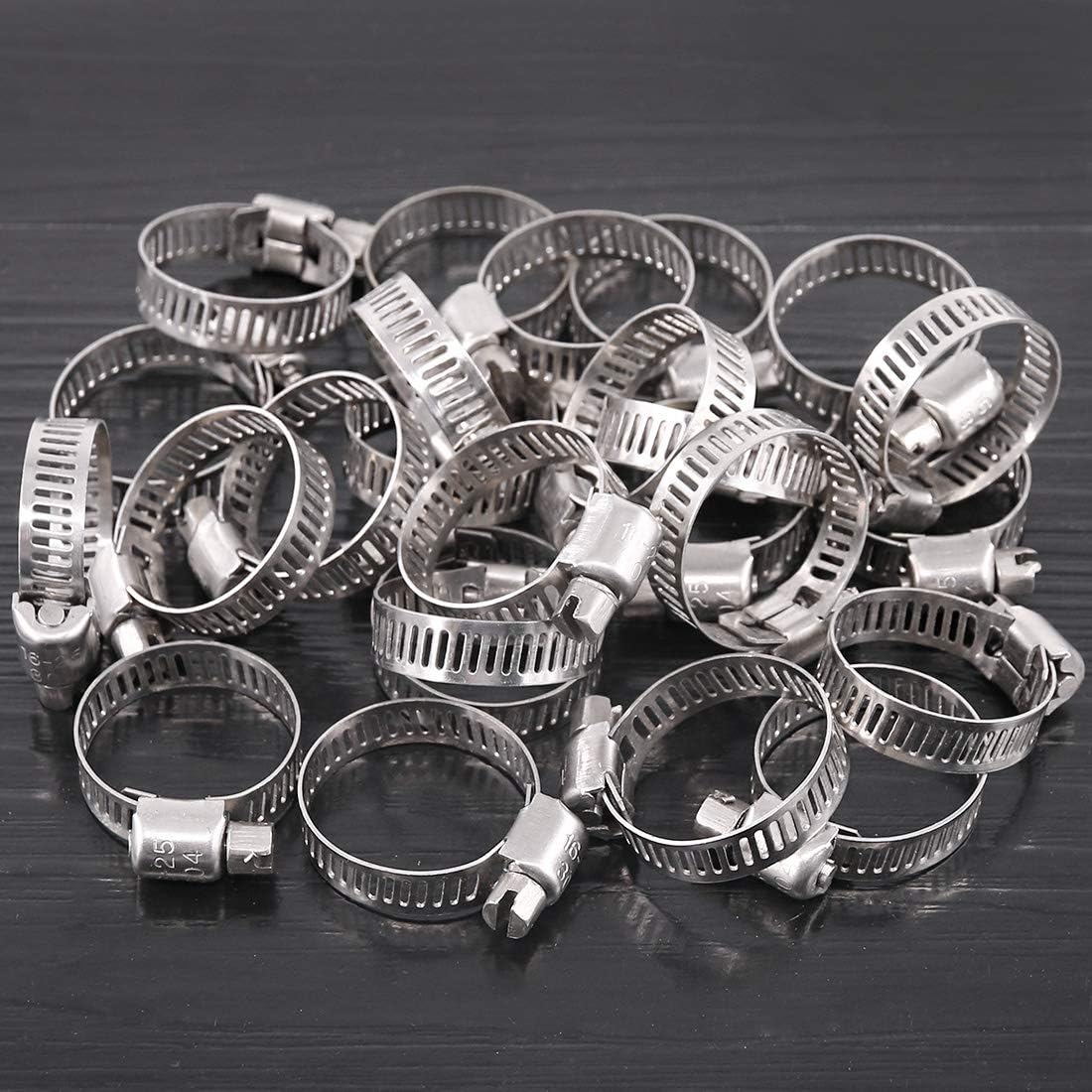 Rustark 25-Pcs Adjustable [16 to 25mm] Range Worm Gear Hose Clamp Clips Fuel Line Clamps Assortment Kit for Plumbing - 304 Stainless Steel
