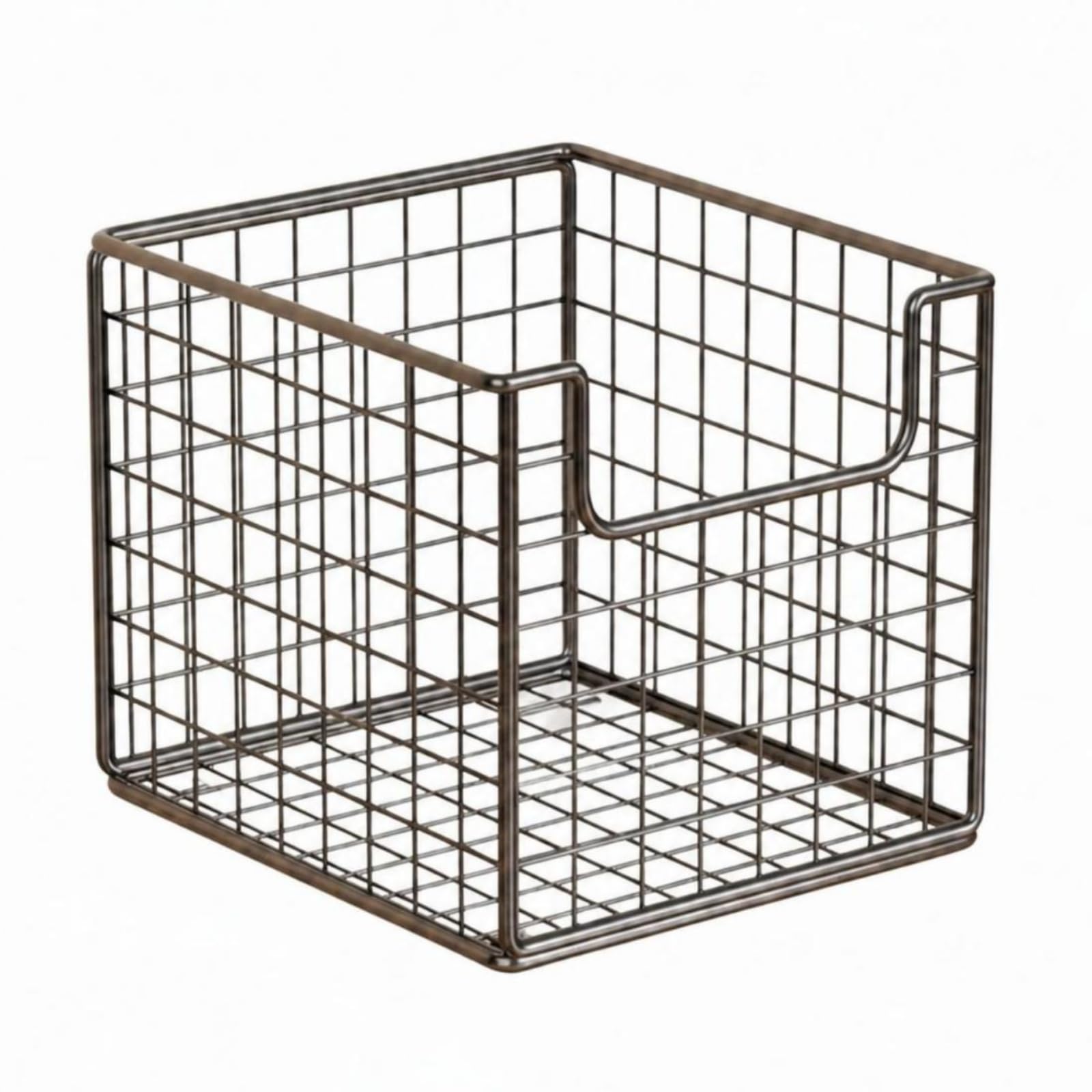 Cesto Rettangolare Metallico Struttura Aperta Cesto Griglia Design Industriale Contenitore Domestico per Pavimento, Nero, Senza Ruote