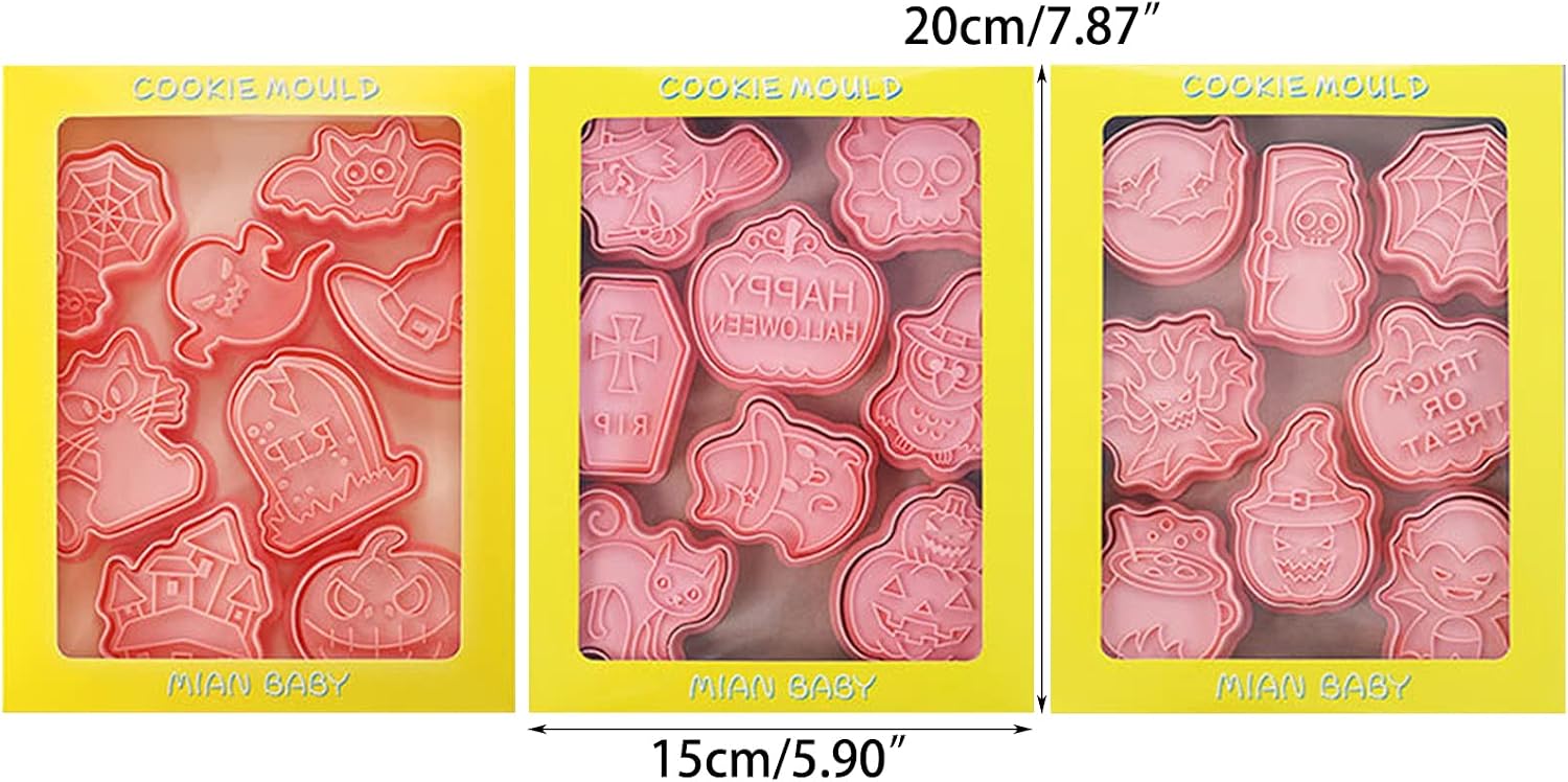 24 Pack Cookie Moulds Biscuit Stamps Cartoon Halloween Series Biscuit Kitchen Baking Accessories Molds For Baking