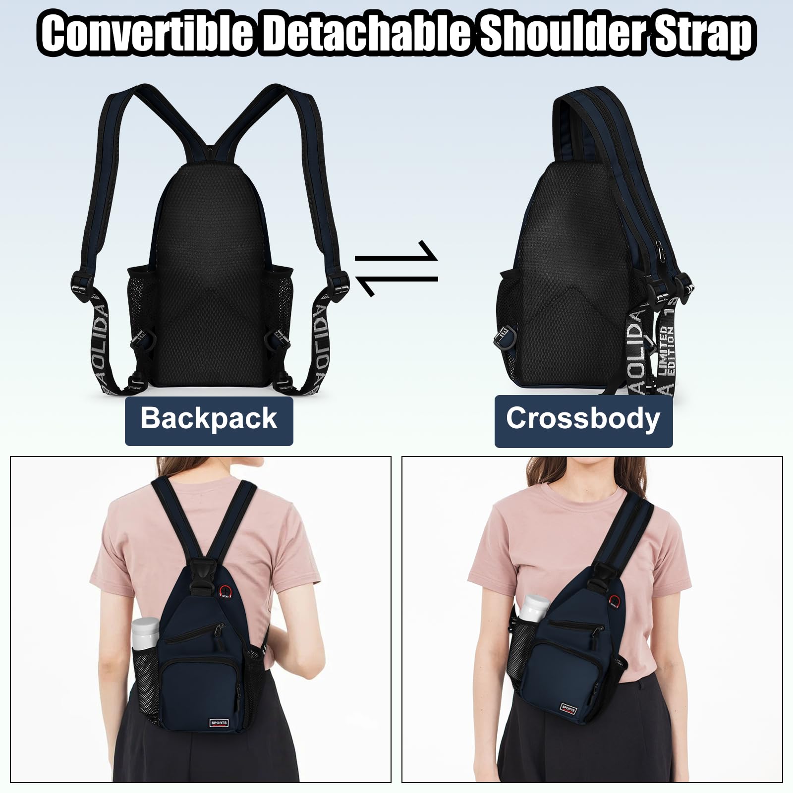 Geestock Brusttasche für Herren und Damen, 2 in 1 Klein Rucksack Wasserdichte Umhängetasche, Leichte Crossbody Bag für Outdoor, Reisen & Alltag (Marineblau)