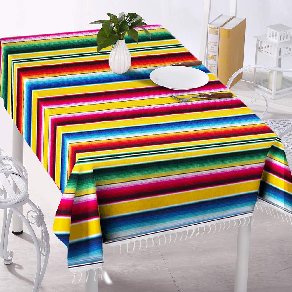 Eccbox Mexikanische Serape-Tischdecke - 213 X 150 Cm, Baumwolle, Mit Fransen, Bunte Farben, Für Fiesta & Deko