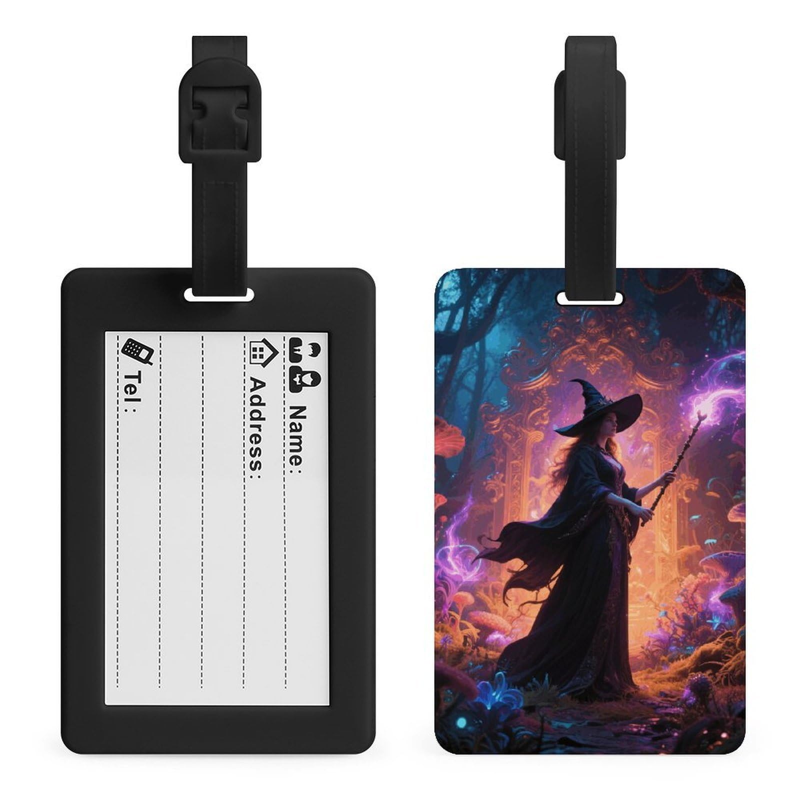Witch in The Mysterious Forest - Etiquetas de equipaje para maletas con tarjeta de dirección, etiquetas personalizadas para bolsa de identificación de viaje, bucle duradero reforzado, bonito