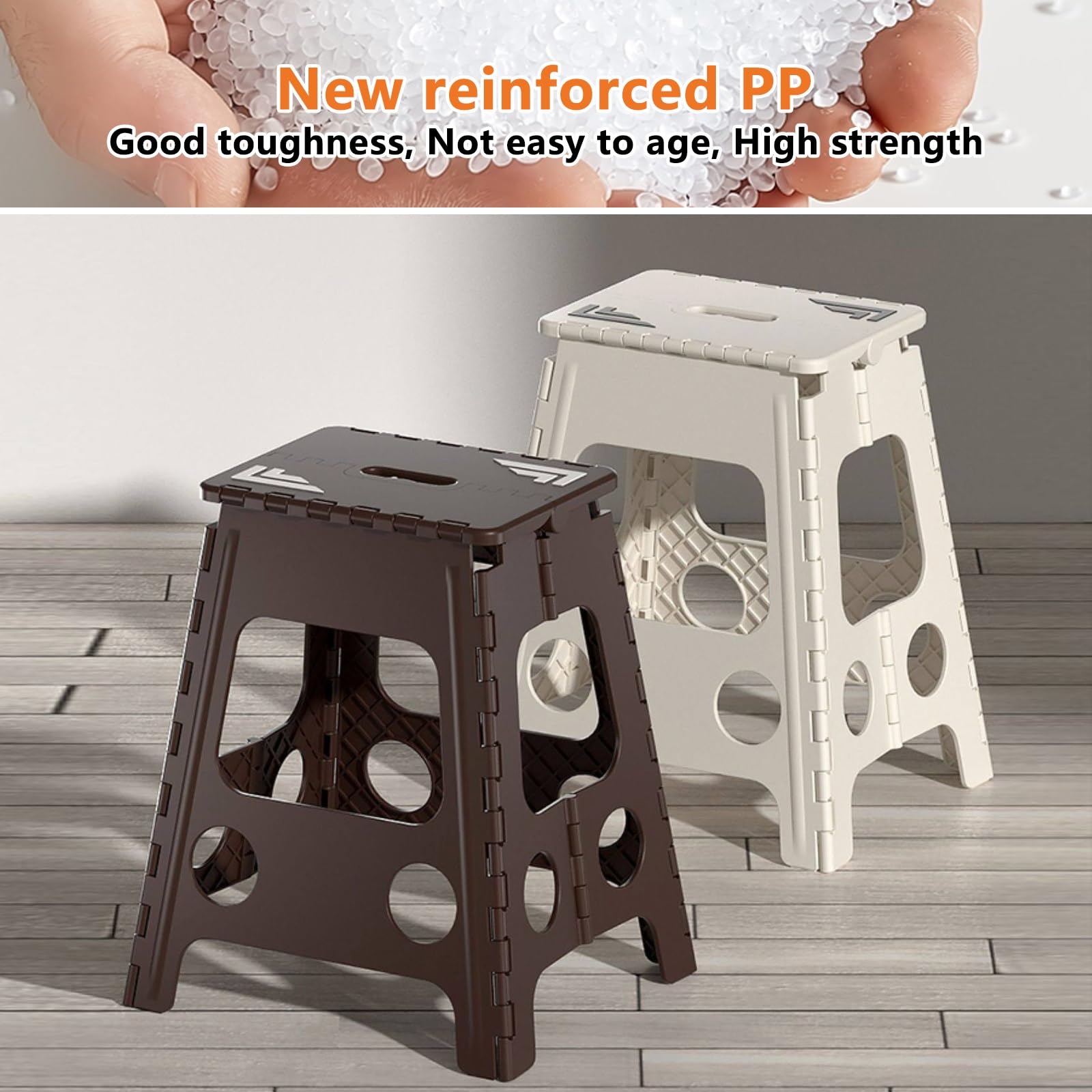 Marchepied Pliable de 45 cm de Large, Antidérapant, Pliable, avec poignée, Marchepied en Plastique for Adulte, Marchepied de Jardin, Tabouret Haut Pliable, Peut Supporter jusqu'à 150 kg(Brown)
