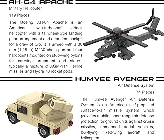 Apostrophe Games 5 Military Building Block Sets (730 Pieces) F/A-18 Hornet, F-14 Tomcat Fighter Jet, AH-64 Apache Helicopter, M2 Bradley Tank, and Humvee Avenger