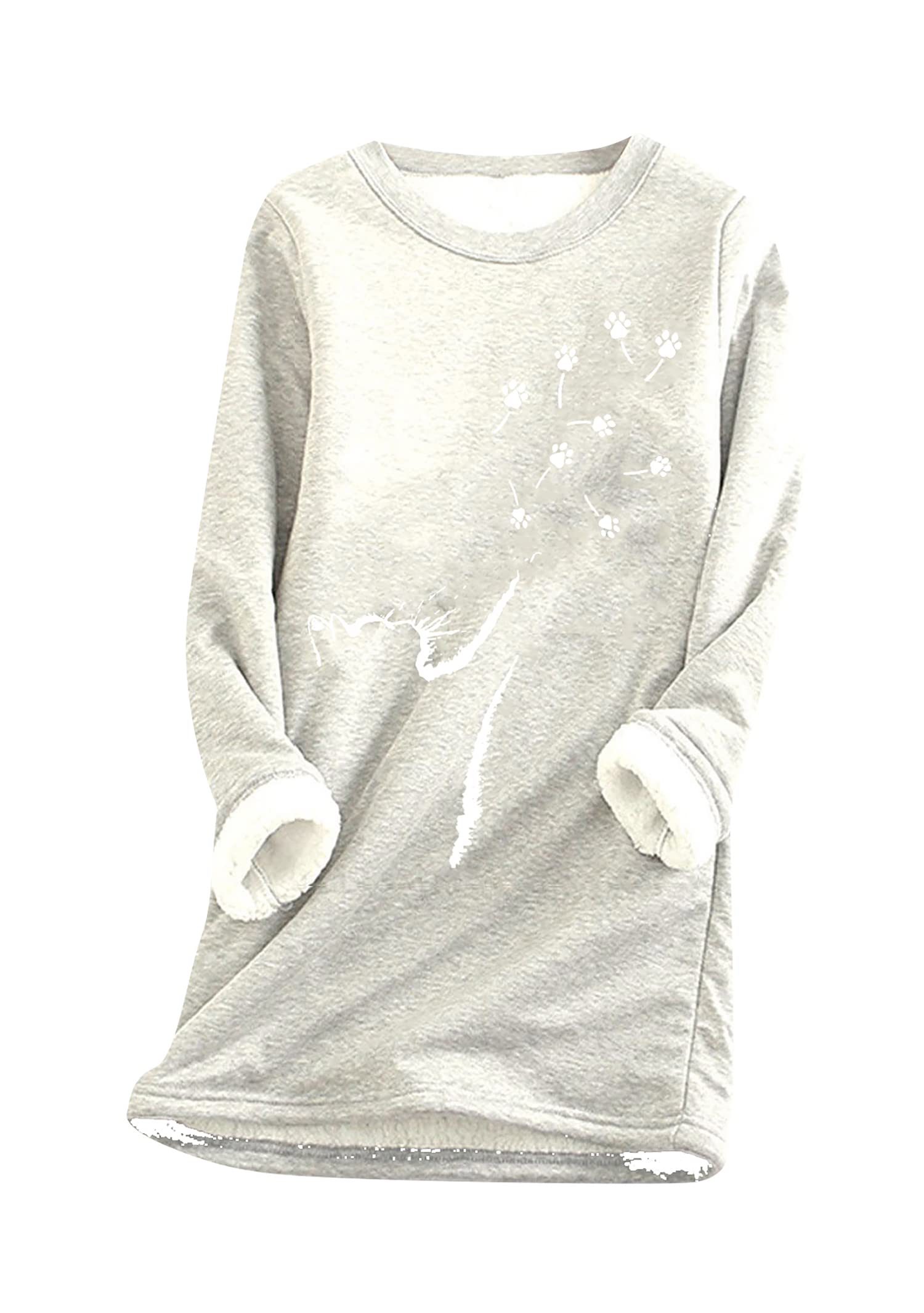 YMING Womens Sherpa Fleece Lined Pullover Winter Warm Crew Neck Sweatshirt Cute Cat Paw Tops Plus Size