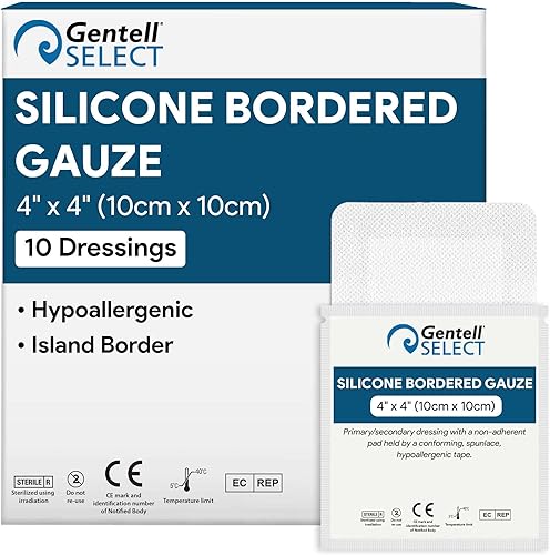 Apósitos de gasa con bordes de silicona, vendajes de 4 x 4 pulgadas para heridas, 10 vendajes grandes para cortes, rasguños, abrasiones y más,