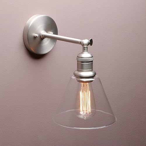 Miniatura 6 de Yosoan Aplique de pared, 1 luz vintage industrial con embudo de vidrio transparente, lámparas de pared para baño, porche, cocina, sala de estar,
