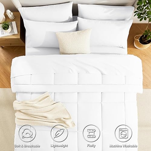 Miniatura 2 de CozyLux Juego de edredón tamaño Queen blanco, 7 piezas de cama en una bolsa, edredón blanco tamaño Queen, juegos de ropa de cama para todas las