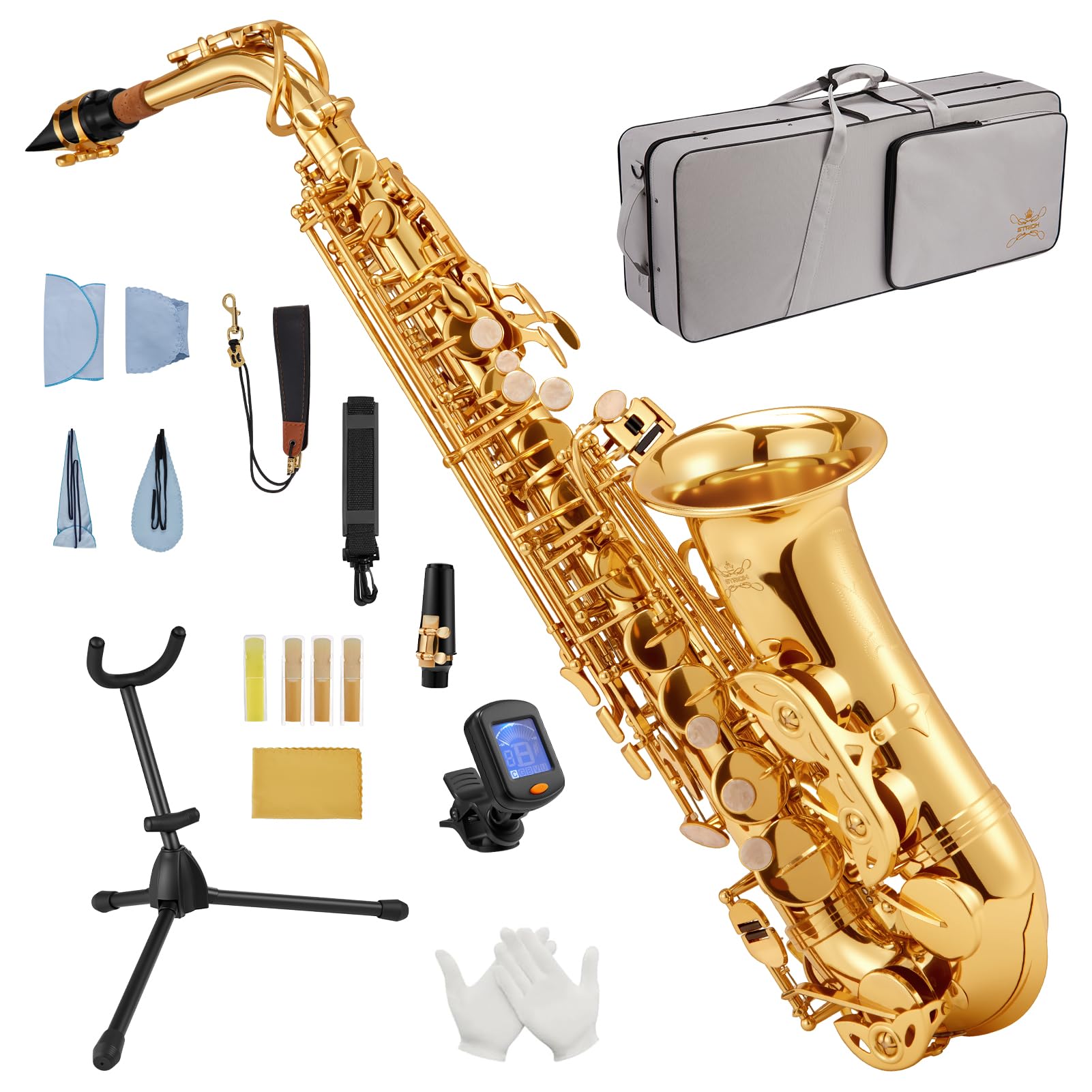 STRICH Kit de saxophone alto en cuivre pour débutants, comprenant une sangle de cou, un bec et des anches, destiné à la pratique à la maison et aux orchestres scolaires, SSA-31