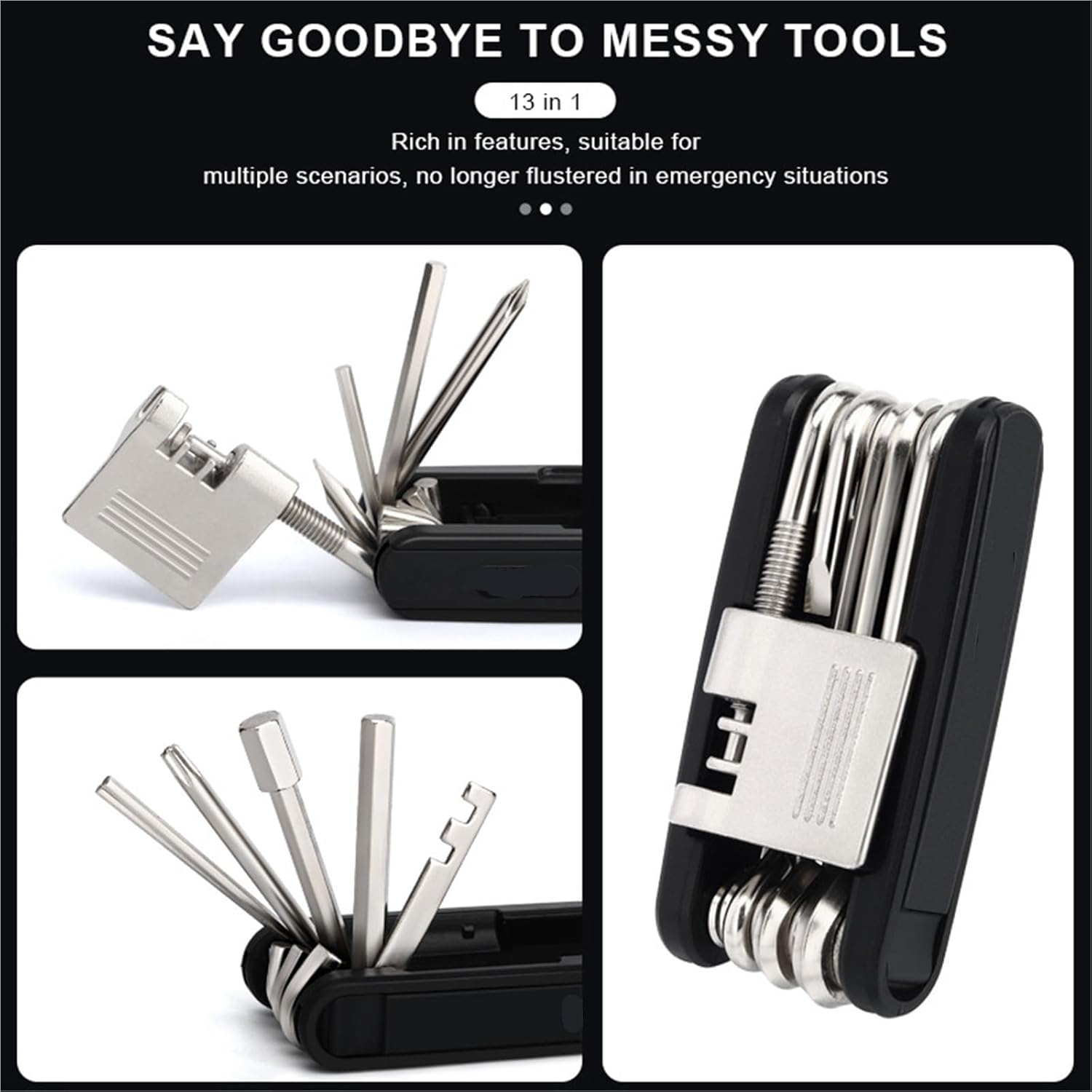 Bike Tool Kit 1/2/5PCS Bike Repair Tool 15 in 1 Portable Chain Splitter Cutter Hex Spoke Wrench Screwdriver Multitool for Bicycle for Camping Travel(Black,2pcs)