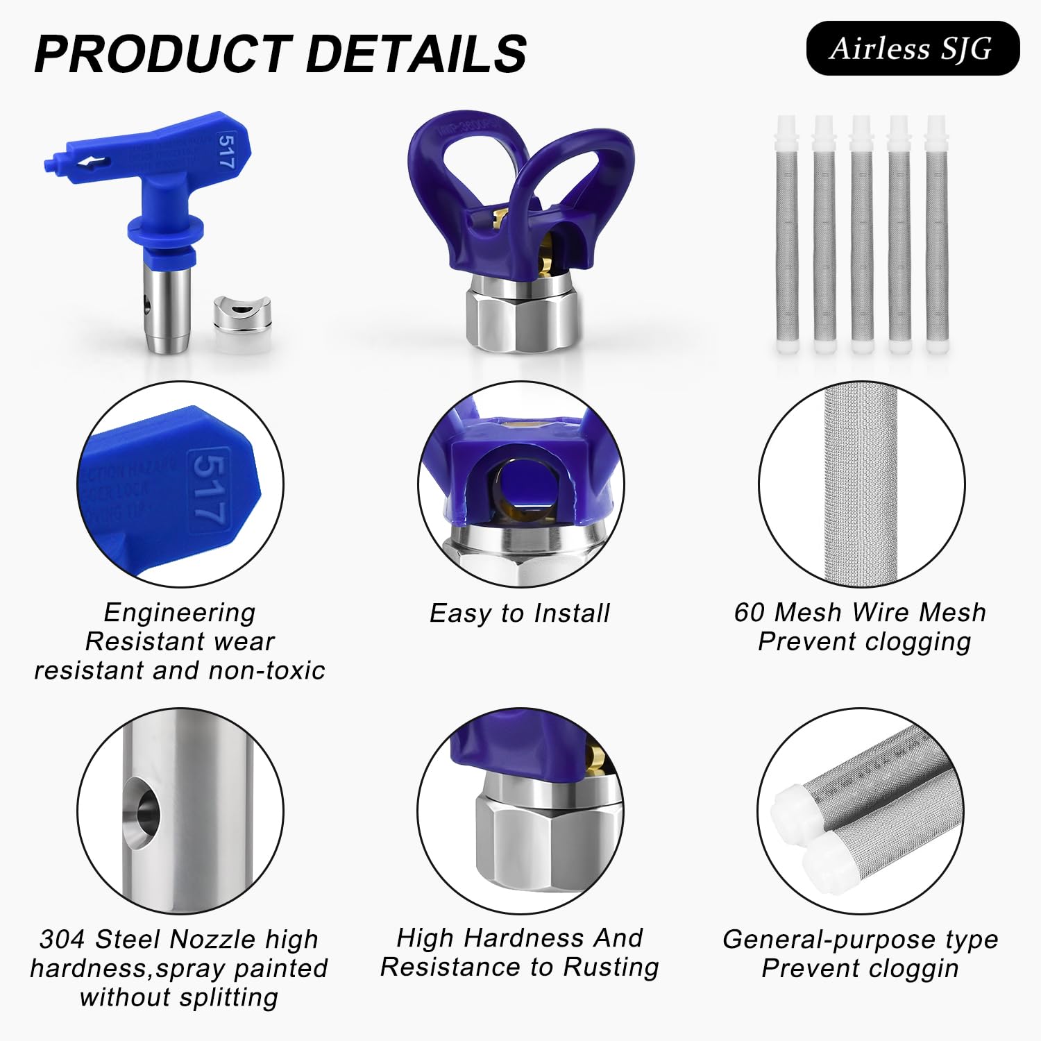 3600 PSI Haute Pression Pistolet à Peinture Airless, avec 1 Protège-Buse, 5 Buse de Pulvérisation et 5 Éléments de Filtre de Pistolet à Peinture Airless (211,313,415,517,623)