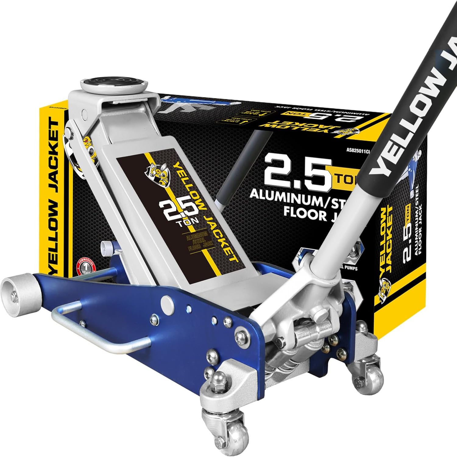 YELLOW JACKET Floor Jack 2.5 Ton Hydraulic Low Profile Aluminum and Steel Racing Car Jack with Fast Lifting Dual Pump, 5500 lbs Capacity Blue 2.5T low profile dual pump
