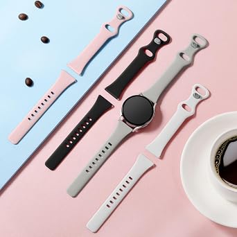 GEAK Compatible with Galaxy Watch 7 Band/Galaxy Watch 6 5 4 40mm 44mm/Classic 42mm 46mm,20mm Slim Silicone Compatible for Galaxy Watch 4 5 Band/Active 2 Women Small Black/White/Gray/Sand Pink