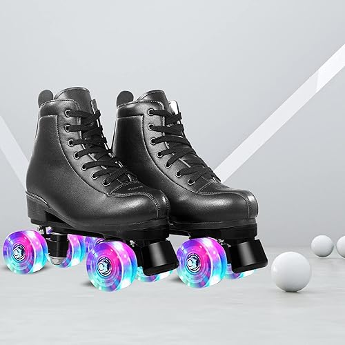 Miniatura 4 de Patines clásicos para mujeres y niñas con 8 ruedas iluminadas, patines de piel sintética de alta calidad para hombres y niños, uso en interiores y