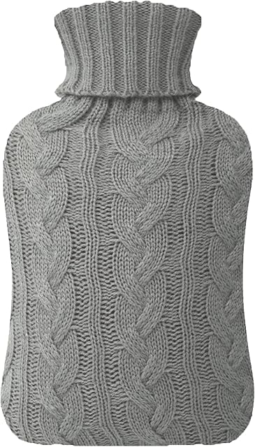 Samply Hot Water Bottle with Knitted Cover, 1.8L Hot Water Bag for Hot and Cold Compress, Hand Feet Warmer, Neck and Shoulder Pain Relief, Gray
