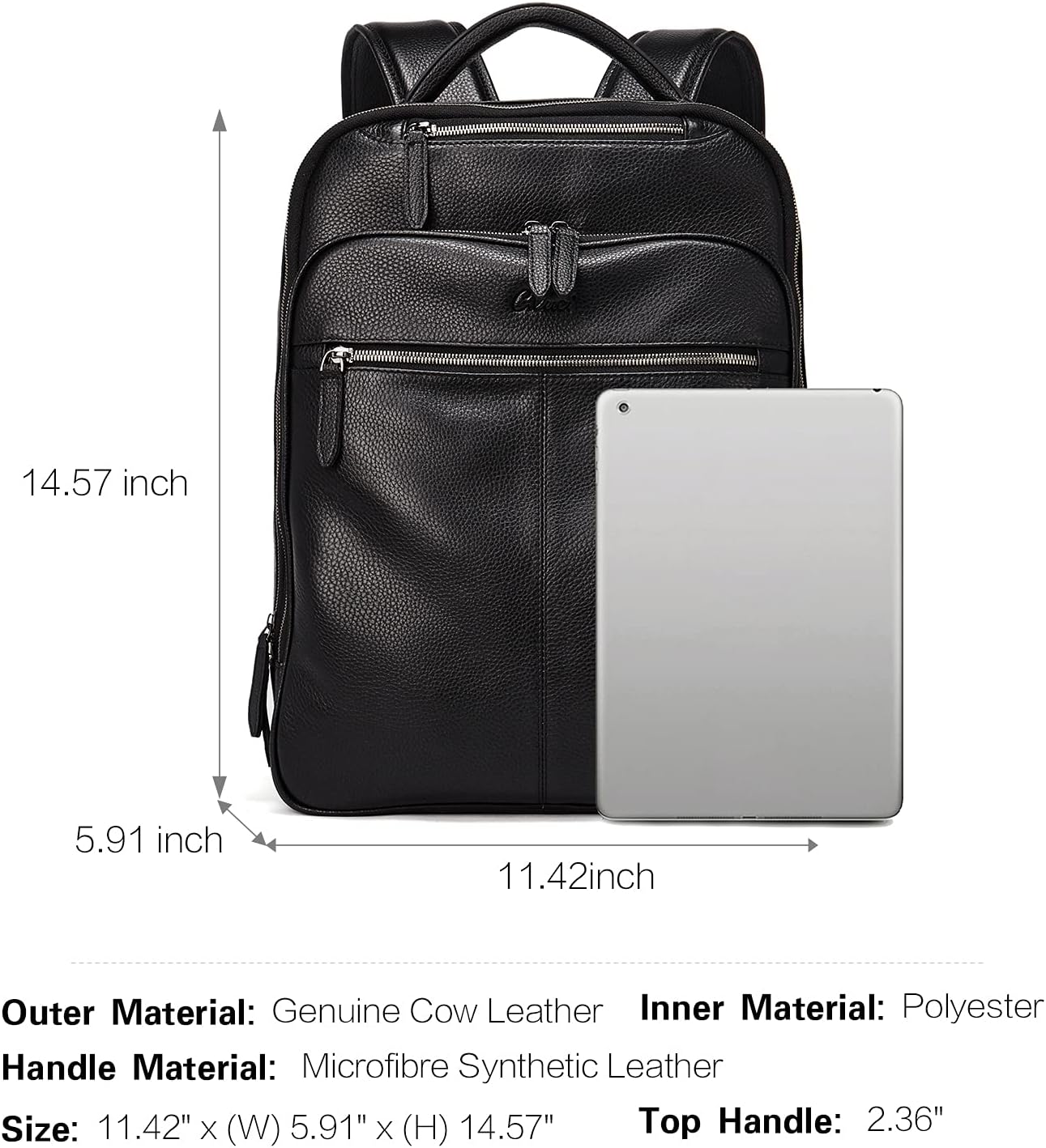 TOP оƒƒERS CLUCI Genuine Leather Backpack for Men Slim 15.6 Inch Laptop Large Capacity Business Travel Bag Black