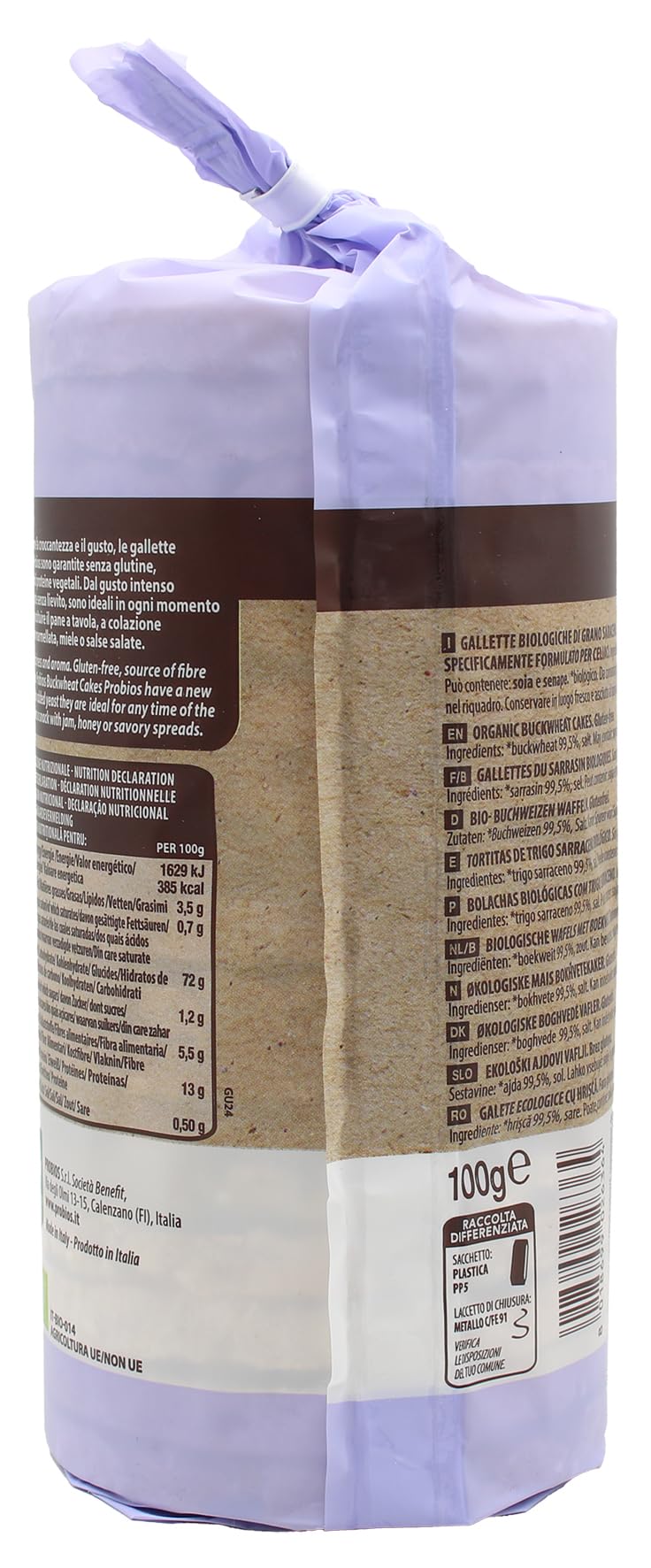 Probios Gallette di Grano Saraceno Biologiche - Croccanti e Gustose Senza Glutine - Fonte di Fibre e Proteine ​​Vegetali - Confezione da 12 da 100g