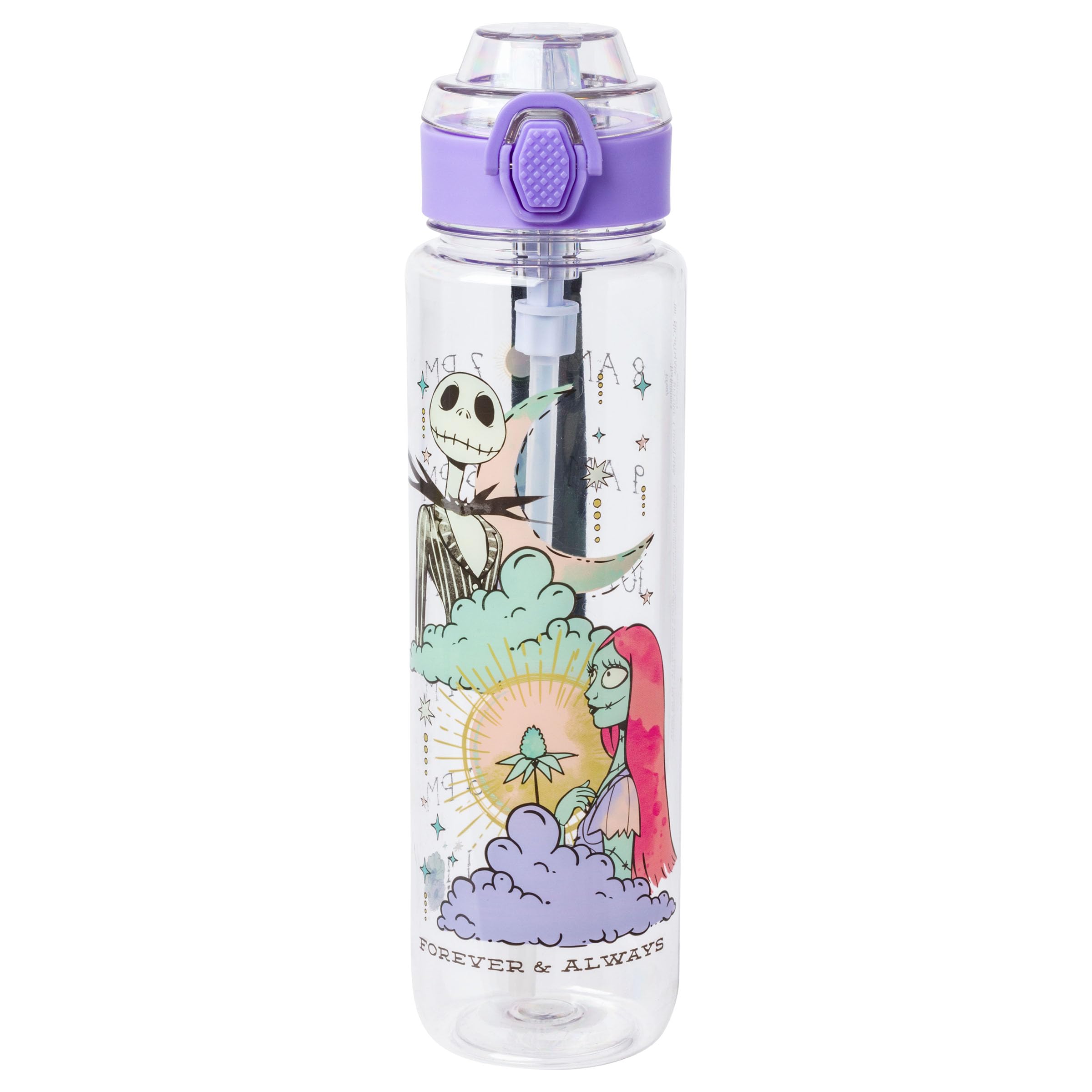 Silver Buffalo Disney Tim Burtons Nightmare Before Christmas Mystic Opulence Hydration Tracker Schedule Plastic Water Bottle With Locking