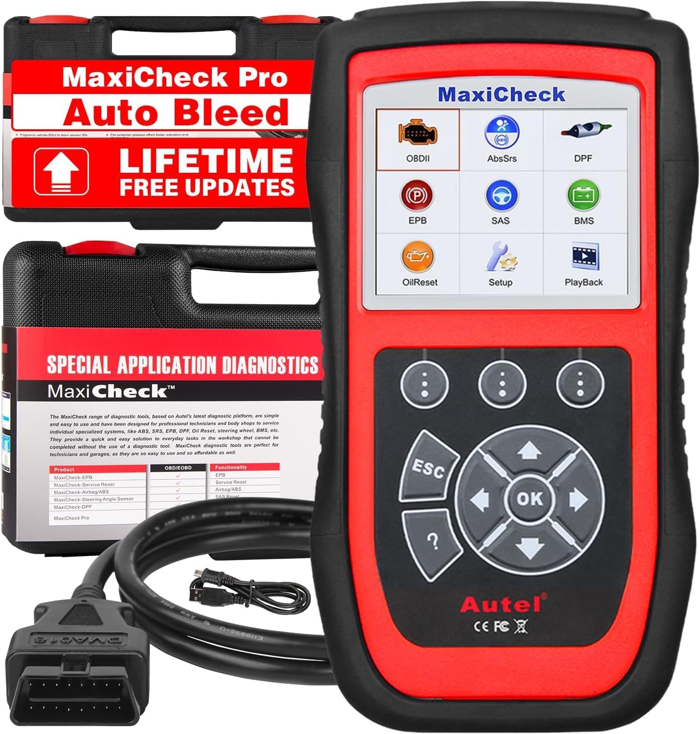 Autel MaxiCheck Pro Herramienta Escaneo Purga Automática Purga Frenos ABS | Escáner Diagnóstico OBD2 ABS SRS, Reinicio Aceite, BMS, EPB, Airbag, Servicios SAS para Vehículos Específicos