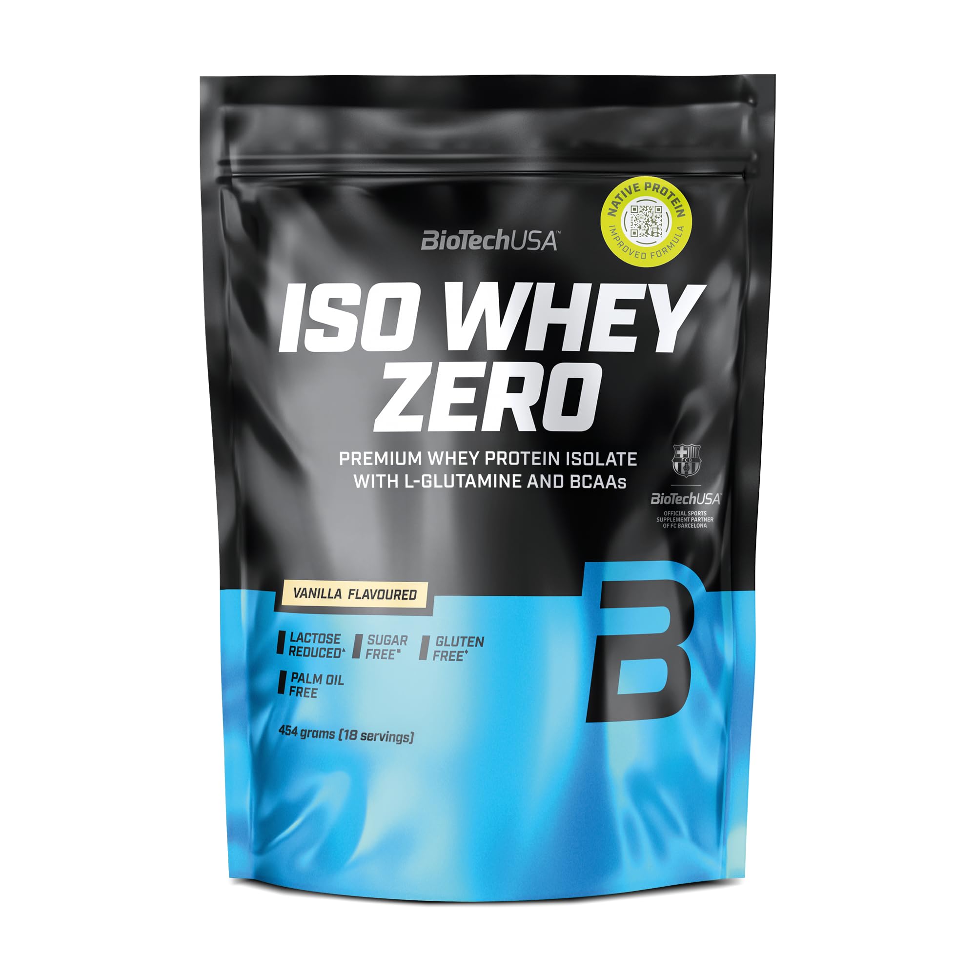 BioTechUSA Iso Whey Zero | Premium Whey Protein Isolate | Grass-Fed | Enzyme-Free | Sugar- and Gluten-Free, 454 g, Vanilla