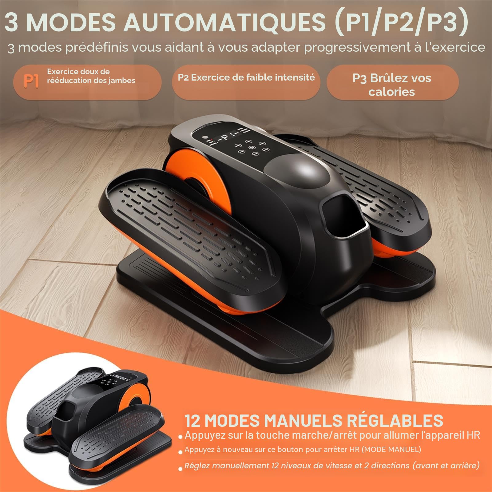 Morelax Vélo Elliptique de Bureau pour la Maison, Vélo d'appartement pour Elliptique, Silencieux et Portable, Électrique Pédalier d'appartement Adulte, Télécommande, Écran, 12 Vitesses
