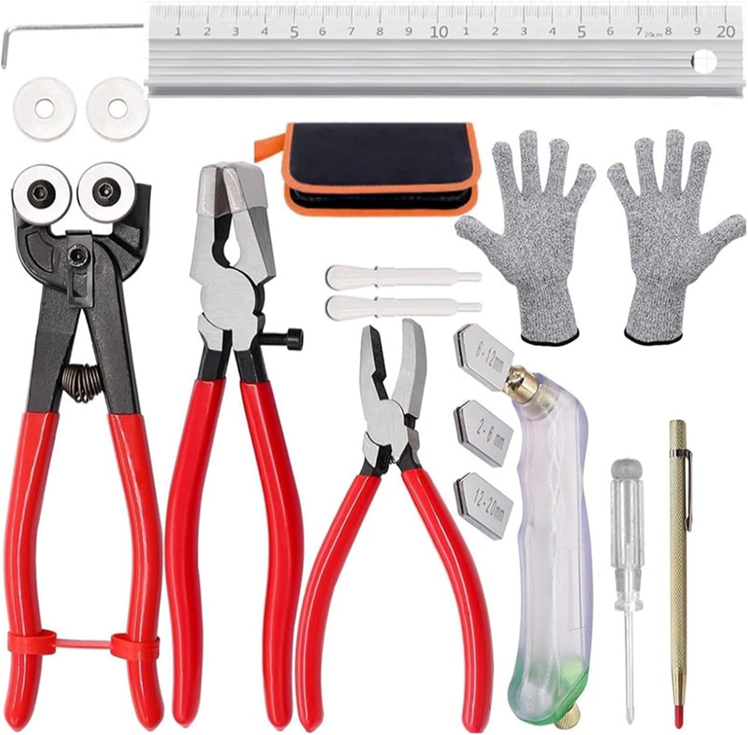 Pack of 16 Professional Modularized Glass Cutting Tool Set with Multiple Heads and Features for Efficient Artisan