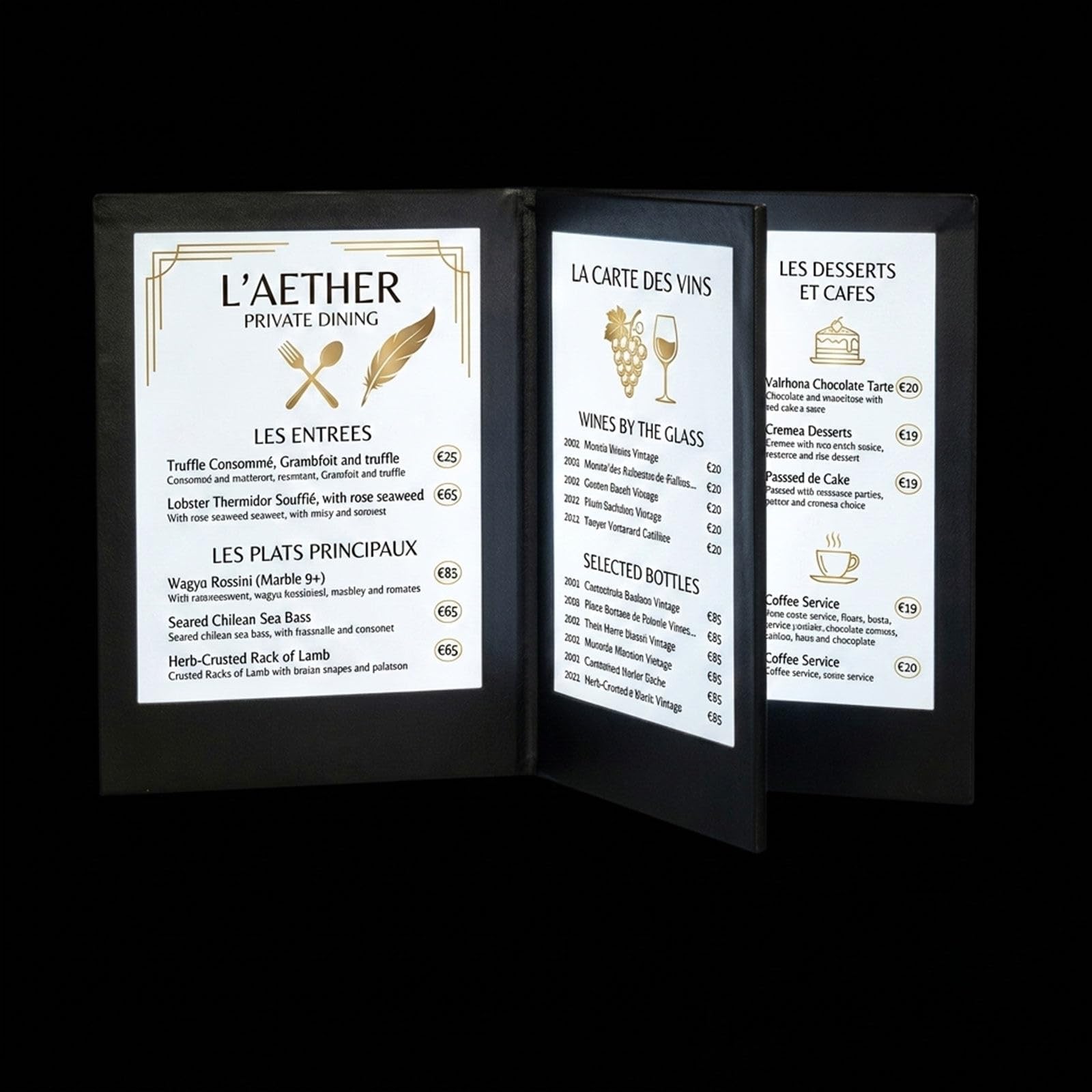 Menú Restaurante LED A4 Cuatro Caras, Porta Carta Iluminado para Cartas de Comida y Bebidas A4FourSide5Pack