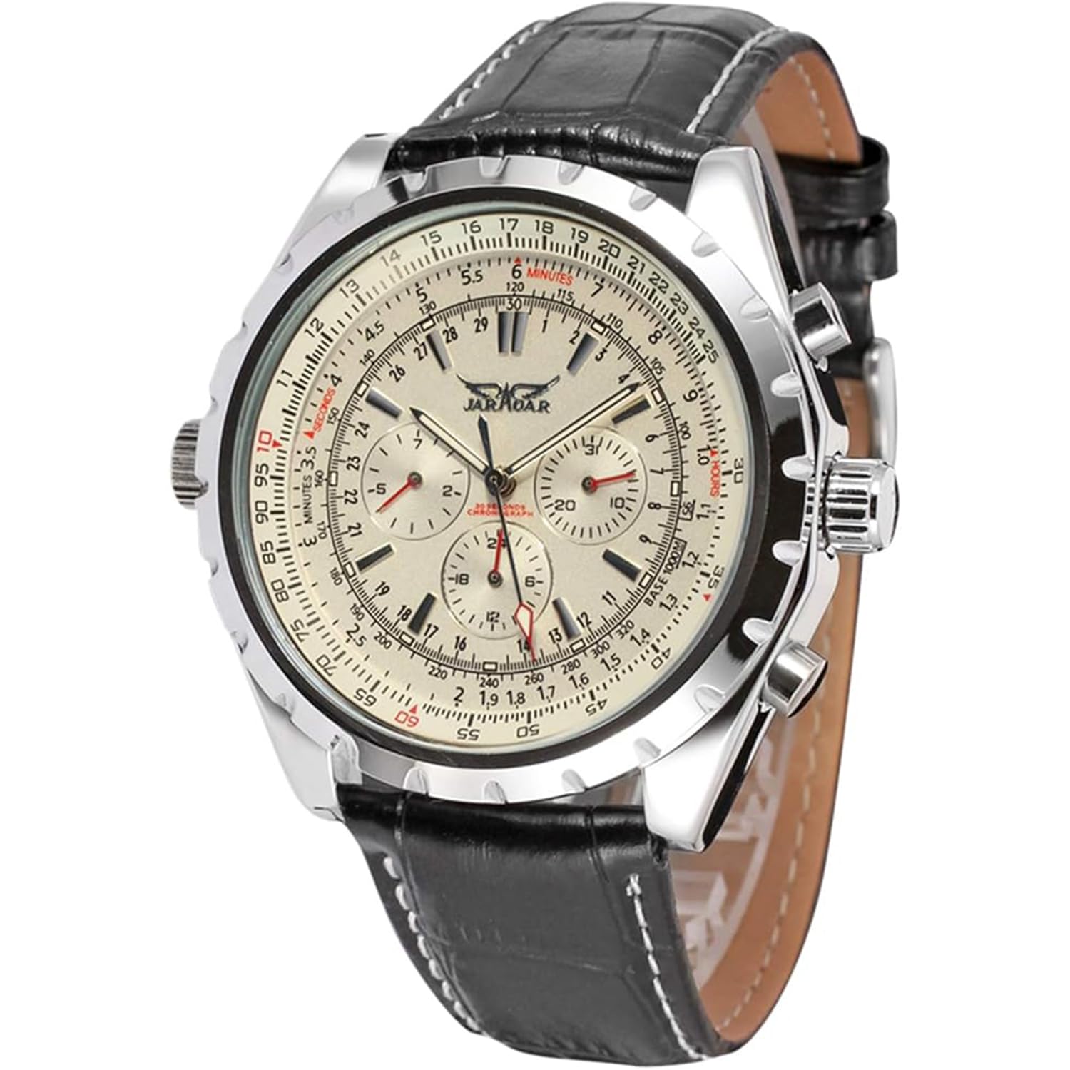 Men's Automatic Mechanical Watch Fashion Wristwatch Watches for Men Round Leather Strap Digital Face Automatic Mechanical Watch Three-eye Six-Pin Calendar Week with Watch Box