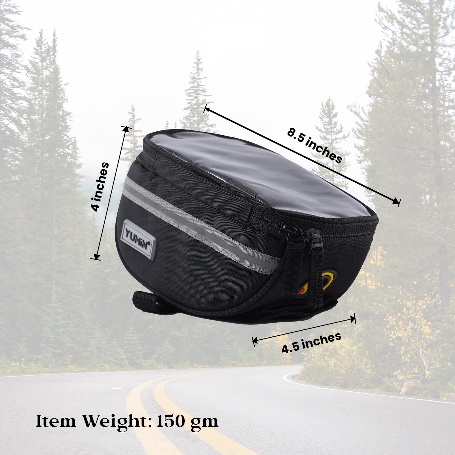 Yumin Polyester Bicycle Front Frame Tube Bag Pouch with Water Resistant Cycle Mobile Holder Bag with Touch Screen Up to 8 inch Phone Reflective Visor -Black 1