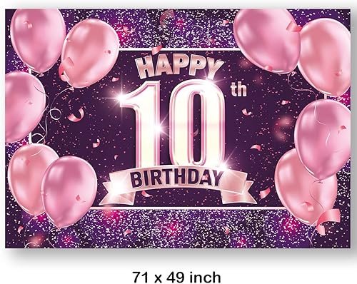 Miniatura 3 de Decoración de telón de fondo de feliz cumpleaños para niñas  Fondo de 10 cumpleaños para fondo rosa púrpura dorado  Fondo de fotos de feliz décimo