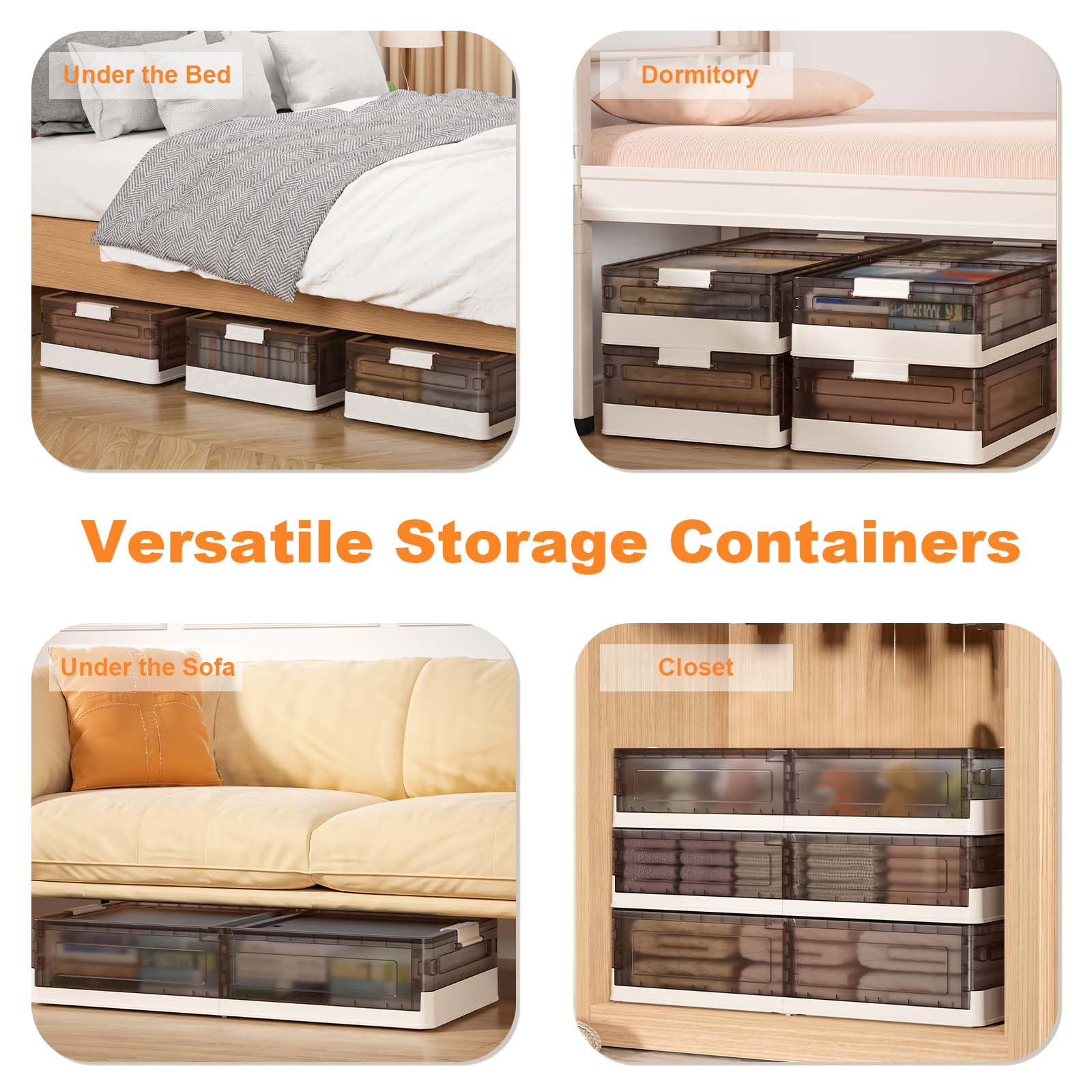 2er Set Unterbett Aufbewahrungsbox Mit Deckel, 43.5 L Durchsichtig Faltbare Kunststoffbox Plastikbox, Bettkasten Aufbewahrung Kleidung,Stapelbox für BüRo,Kinderzimmer,KüChe & Wohnzimmer,81x40.5x17.5cm