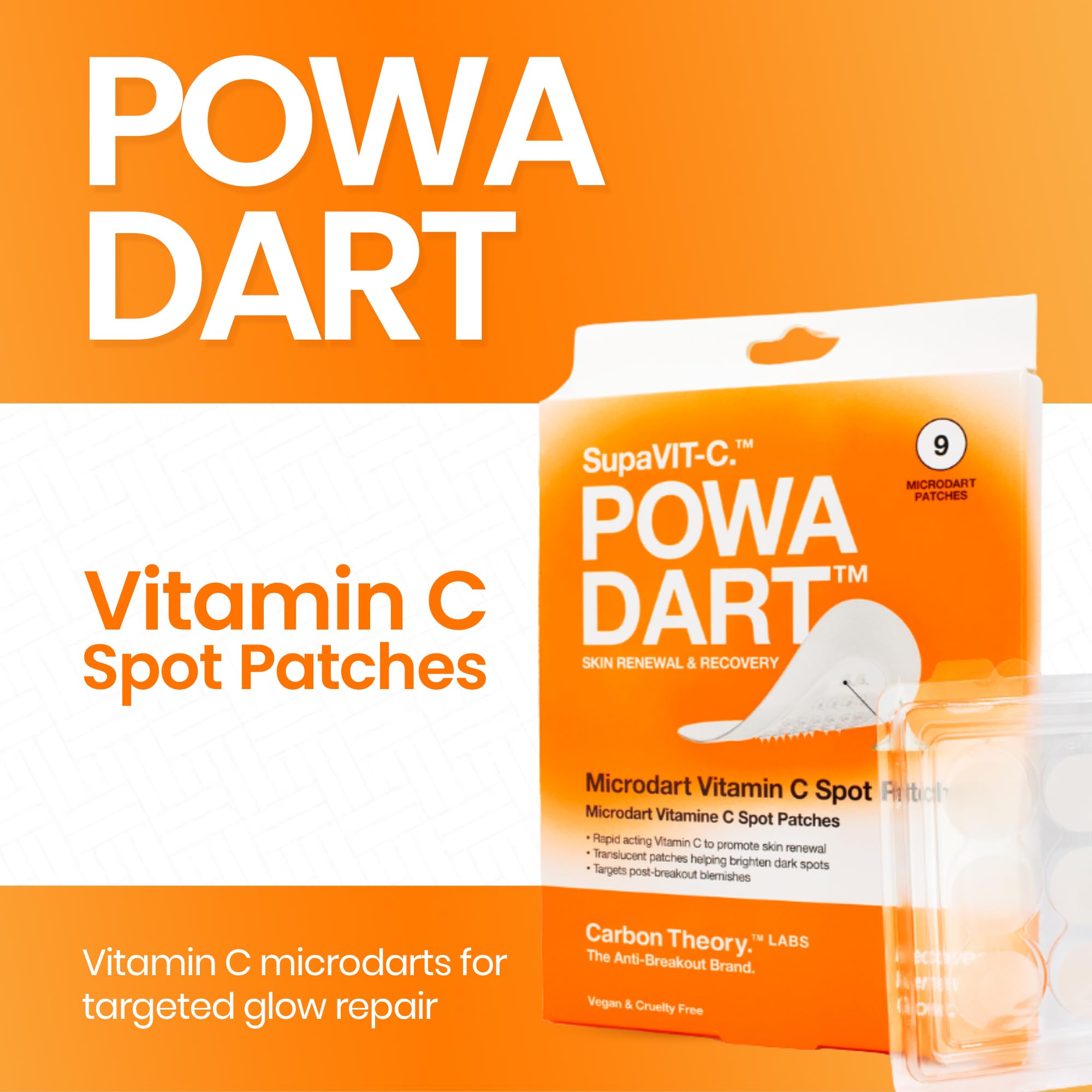 Carbon Theory POWA Vitamin C Microdart Spot Patches 9 Pack | Microdart Technology for Deeper More Targeted Treatment. Helps Reduce Post Breakout Hyperpigmentation with Vitamin C.