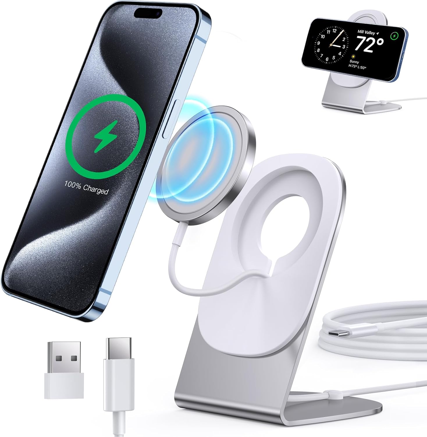 Magnetic Wireless Charger Mag-Safe Charger for iPhone 15/14/13/12 Series Convertible Magnet Wireless Charging Stand/Pad with Dual Charging Ports 5ft Cable for iPhone and AirPods 2/3/Pro (No Adapter) Magnetic Wireless Charger Mag-Safe Charger for iPhone 15/14/13/12 Series Convertible Magnet Wireless Charging Stand/Pad with Dual Charging Ports 5ft Cable for iPhone and AirPods 2/3/Pro (No Adapter)