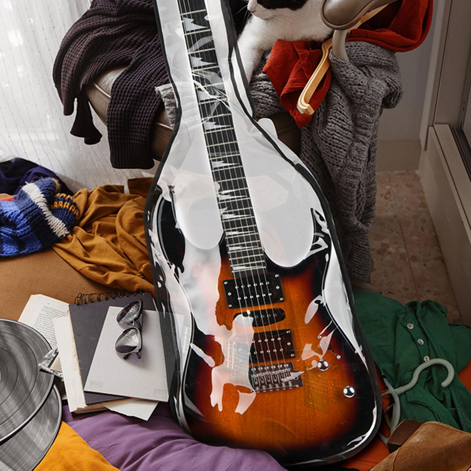 Pokrowiec ochronny na gitarę elektryczną 90 cm przezroczysty pokrowiec TPU z podwójnym zamkiem błyskawicznym miękka torba na gitary akustyczne pokrowiec ochronny TPU futerał na gitarę z