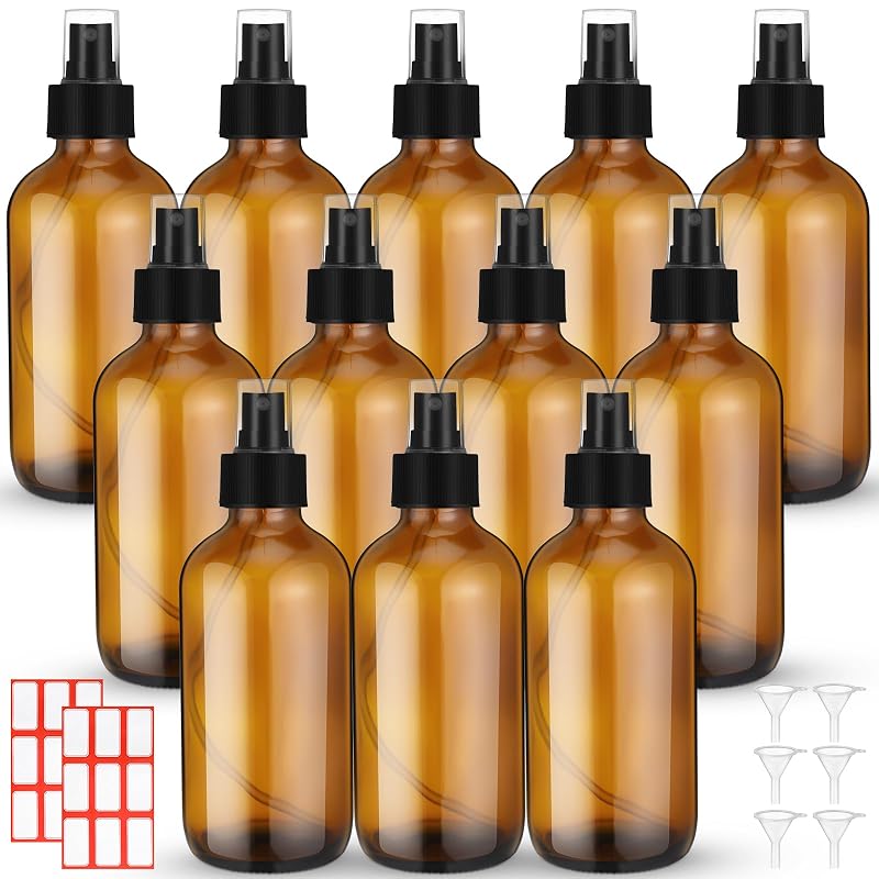 Norme 12 Frascos de Vidro com Spray de 240 mL, Funis e Etiquetas, Âmbar