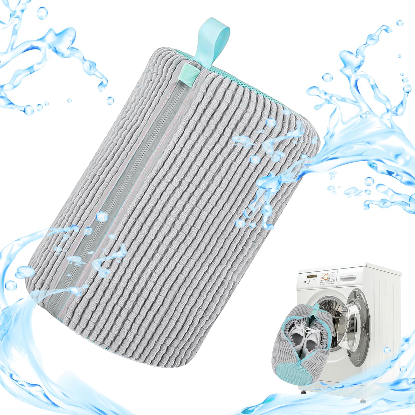 yowodana 靴 洗濯ネット 靴用洗濯袋 靴洗いネット シューズネット ファスナー 円筒型 直径19×縦39cm 型崩れ防止 耐久性 時短 多機能 仕分け洗い 洗濯機用 靴を丸洗い スニーカー 上履き用 衣類 シャツ用 トラベル 家庭用 男女兼用(グレー)