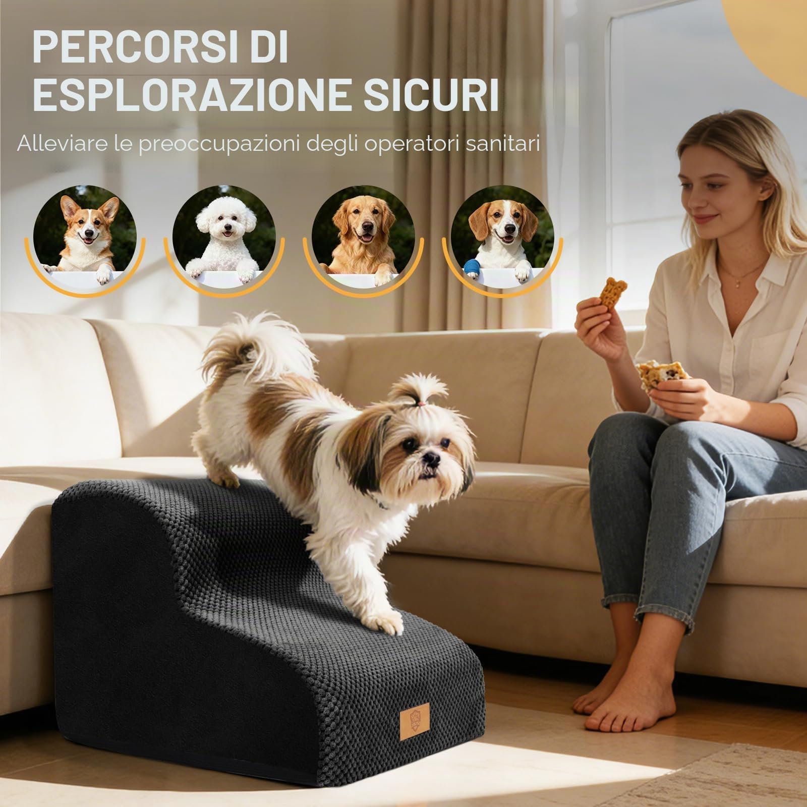 Zvonema Scaletta per Cani 2 Gradini, Rampa per Cani Letto in Spugna, Scala Antiscivolo per Animal In Schiuma Ad Alta Densità, Gradini Antiscivolo per Cuccioli Gatti