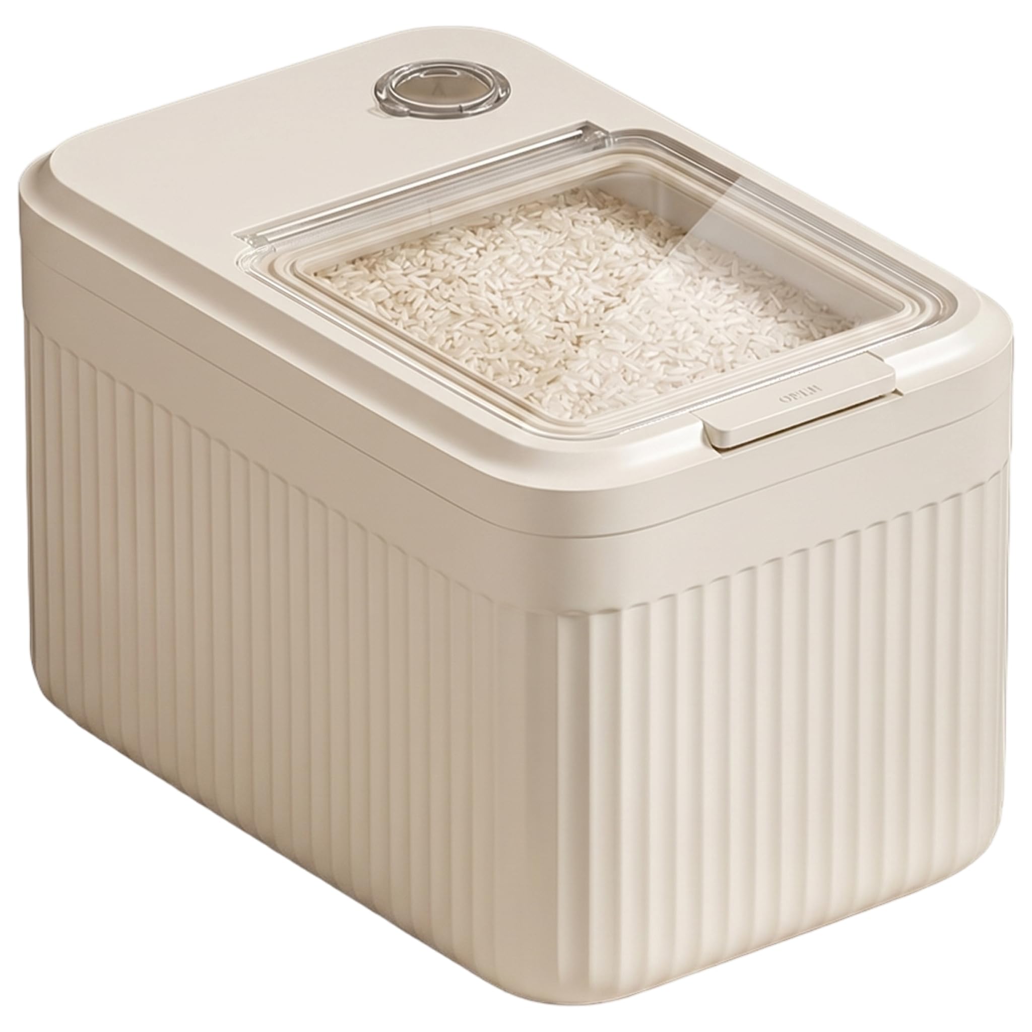 Monwssoe Rice Container, 5kg Airtight Food Storage Plastic Rice Bin Flour & Kibble Storage Container with Lid & Measuring Cup for Home Kitchen, Food-Grade, Beige