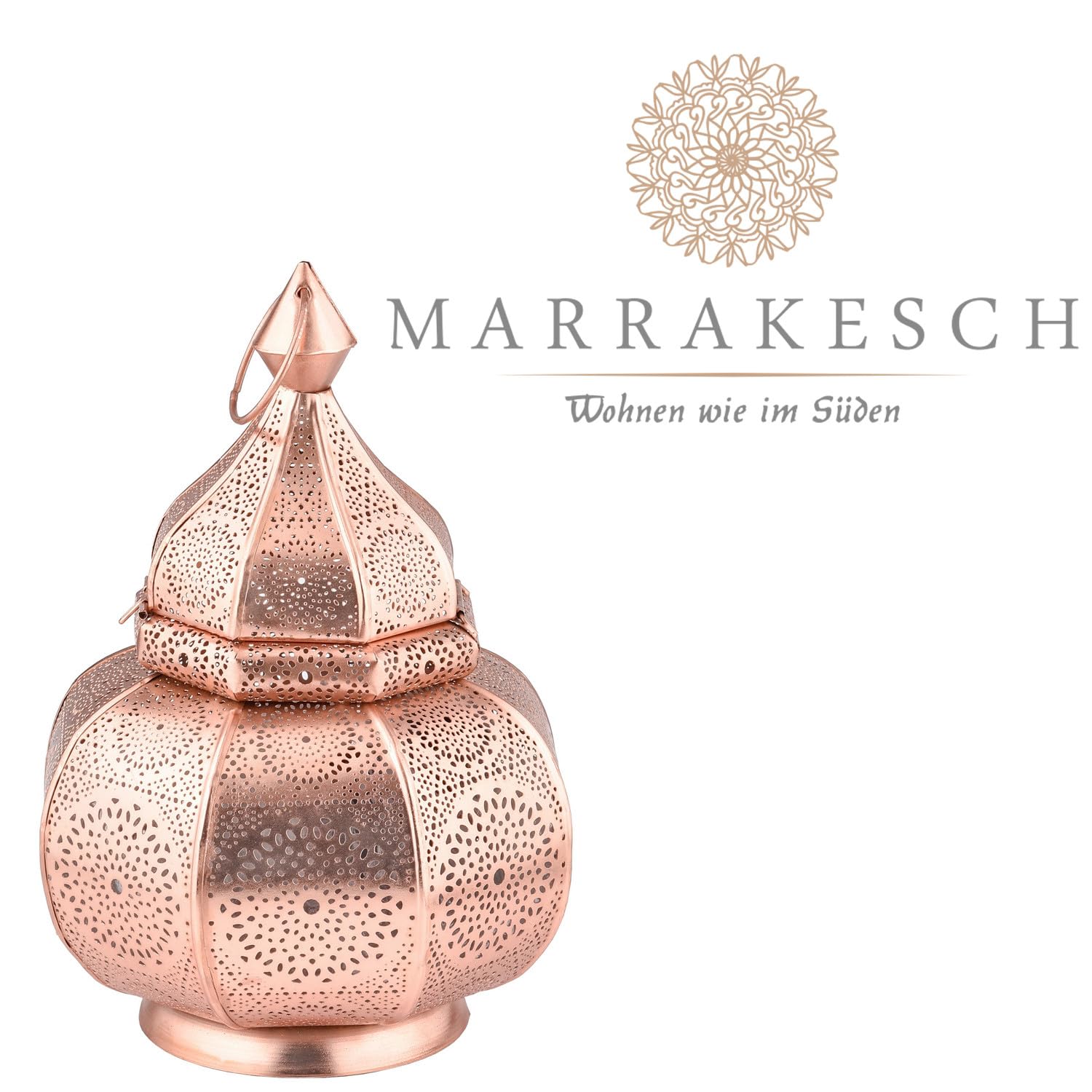 Marrakesz lampa i latarnia w jednym z metalu o wielkości 30 cm | lampa stołowa Lamisa miedziana jako orientalna dekoracja