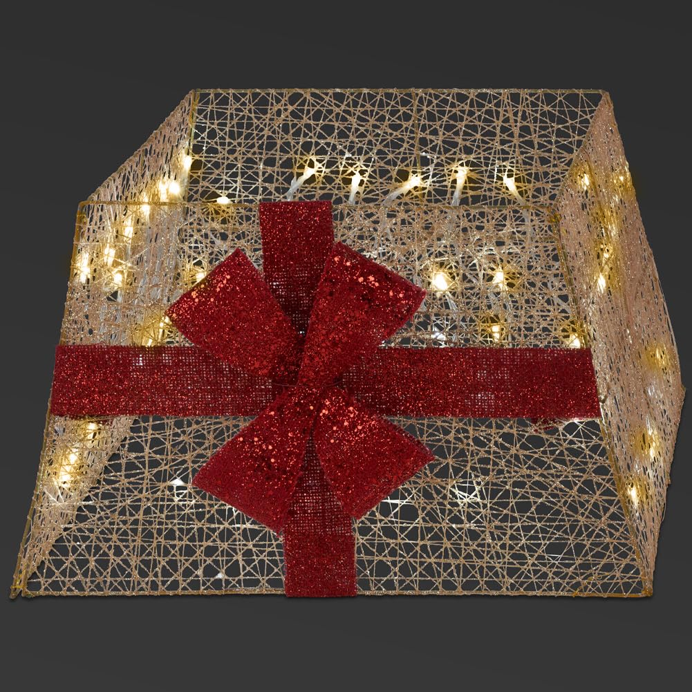 Christmas Concepts Gonna Albero Di Natale Di Lusso Con Luci LED – Paillettes Rosse E Fiocco Argento, 40 Luci Bianche