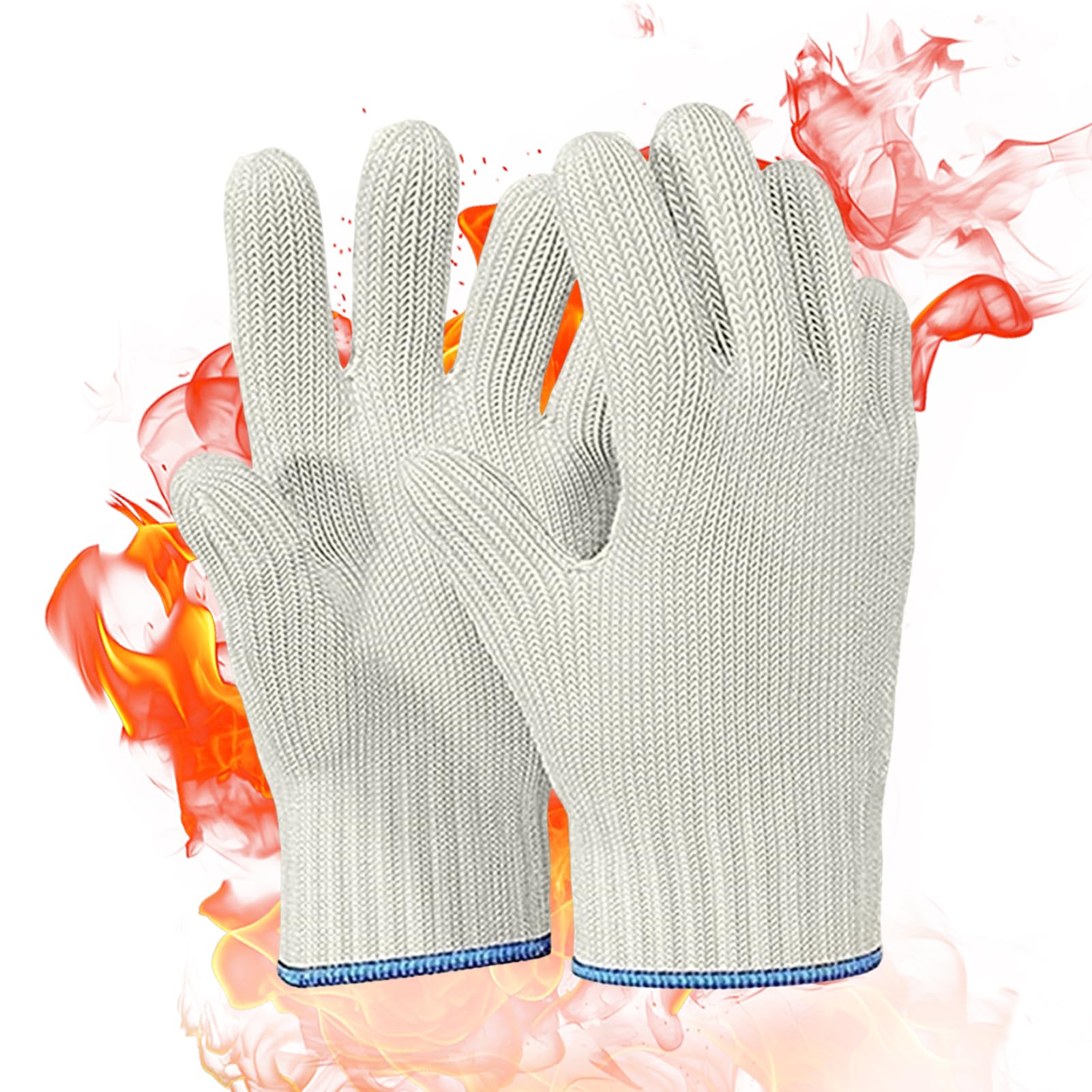 1 Pair Oven Gloves Heat,Baking Gloves Grill Glove with Fingers,Resistant Hot Surface Handler Oven Mitts,Heat Resistant OvenGlove,Non-Slip&Reusable Kitchen OvenGloves for Cooking,Baking,Grilling White