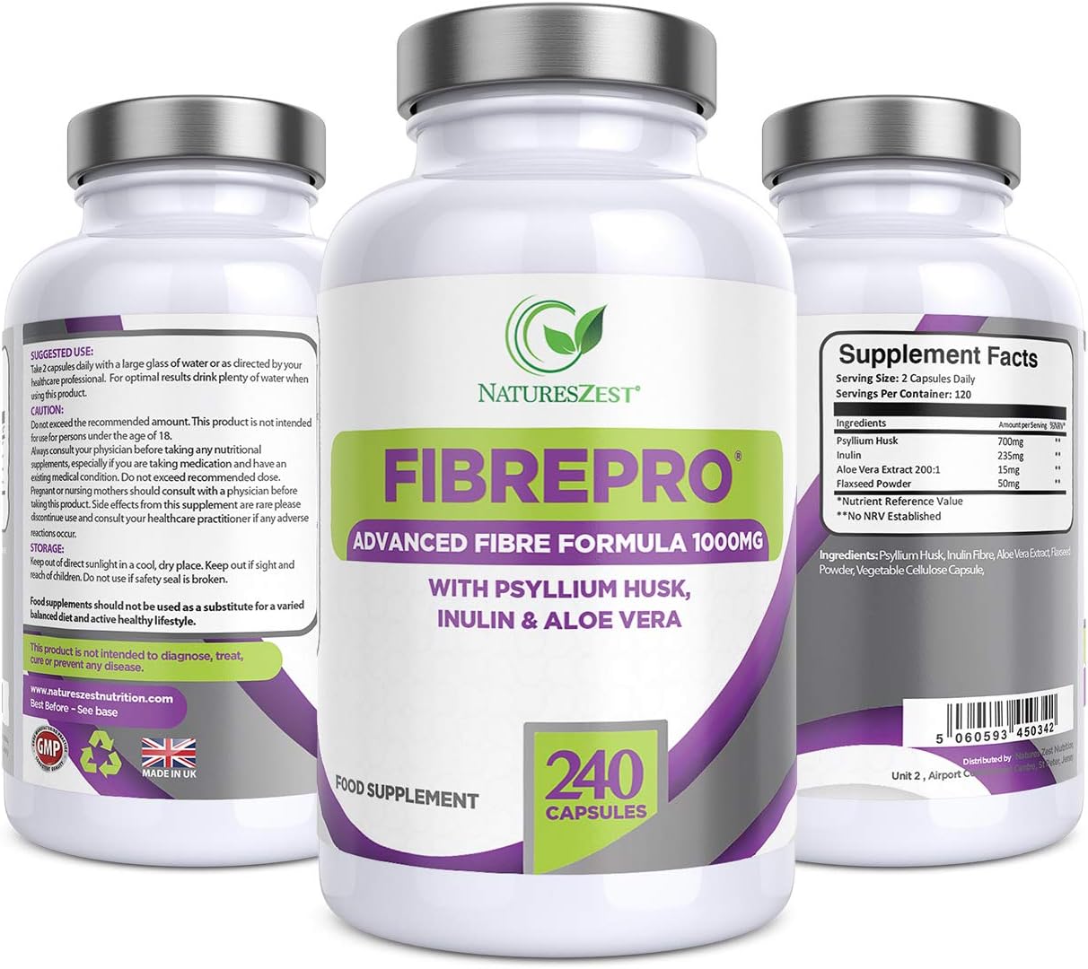 FibrePro 1000mg - Fibre Supplement -240 Psyllium Husk Capsules, 240 count (Pack of 1)