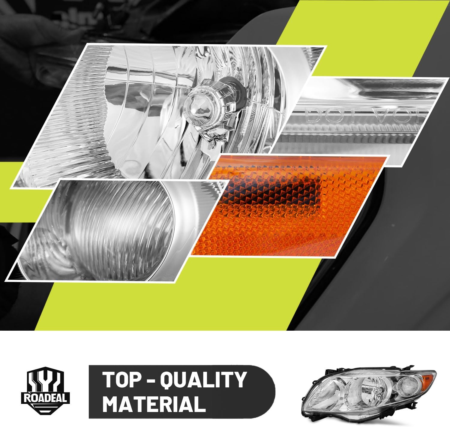 Headlights W/Bulbs for 2009 2010 Toyota Corolla Halogen Headlamp Replacement Driver & Passenger Side