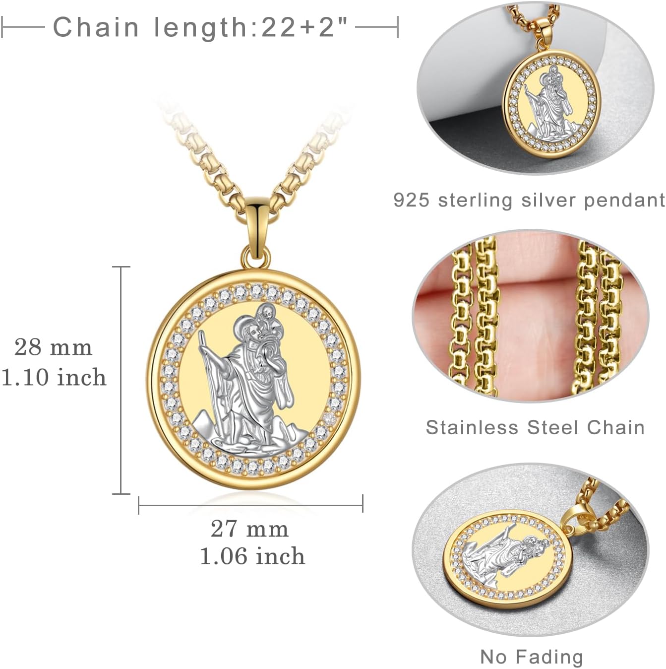 St Christopher Necklace Mens S925 Sterling Silver Saint Christopher Pendant Necklace Religious Jewelry Gifts for Men Women - Image 4